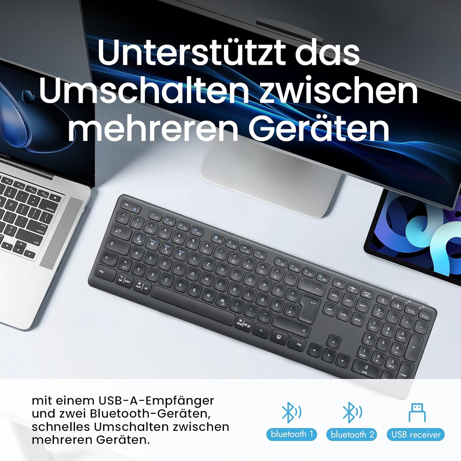 Thumbnail 2 de CITLLA K9300 kabellose Bluetooth-Tastatur mit leisem Scherenmechanismus & Nummernblock (Multi-Device)