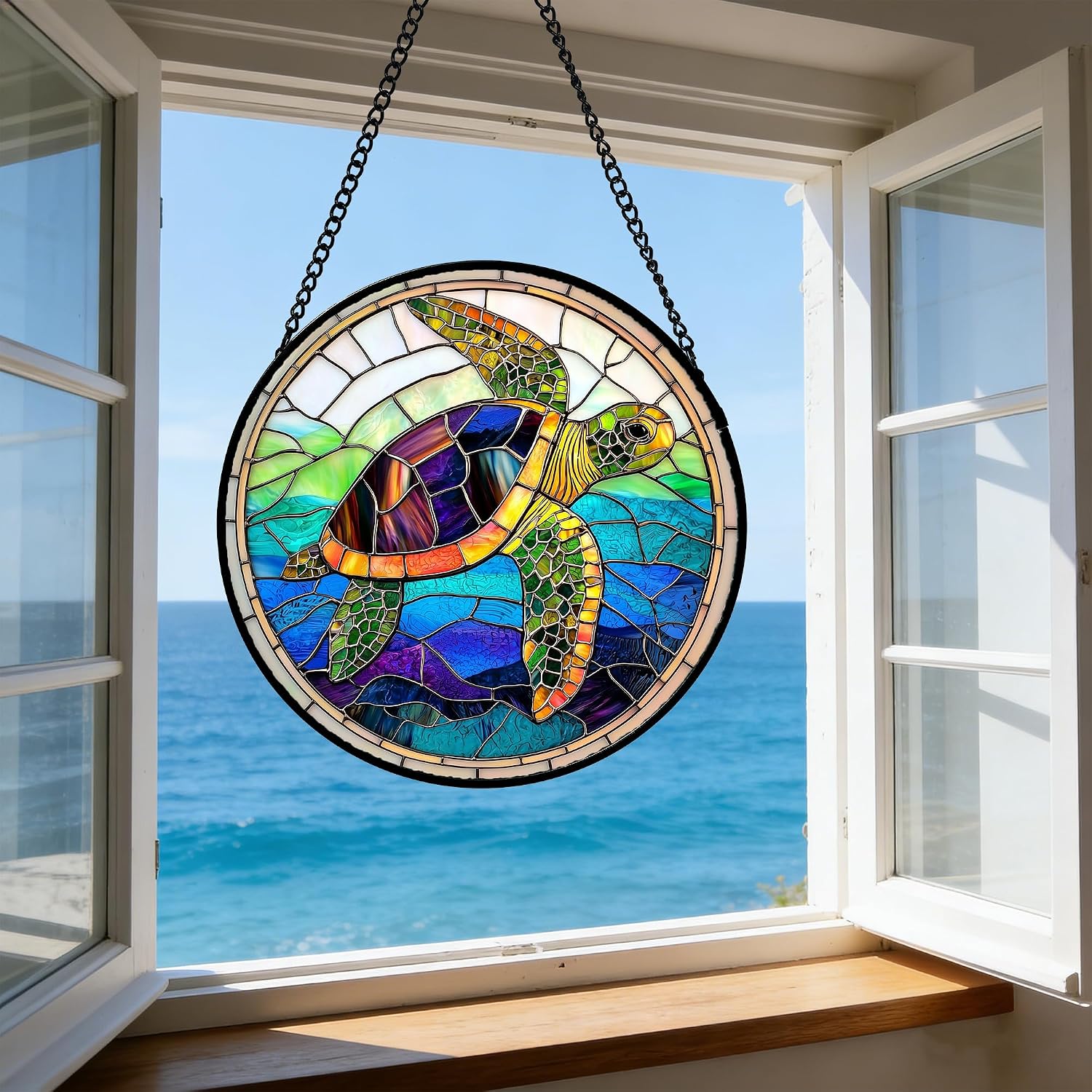 Detalle 1 de Sea Turtle Stained Glass Suncatcher 9.8-Inch