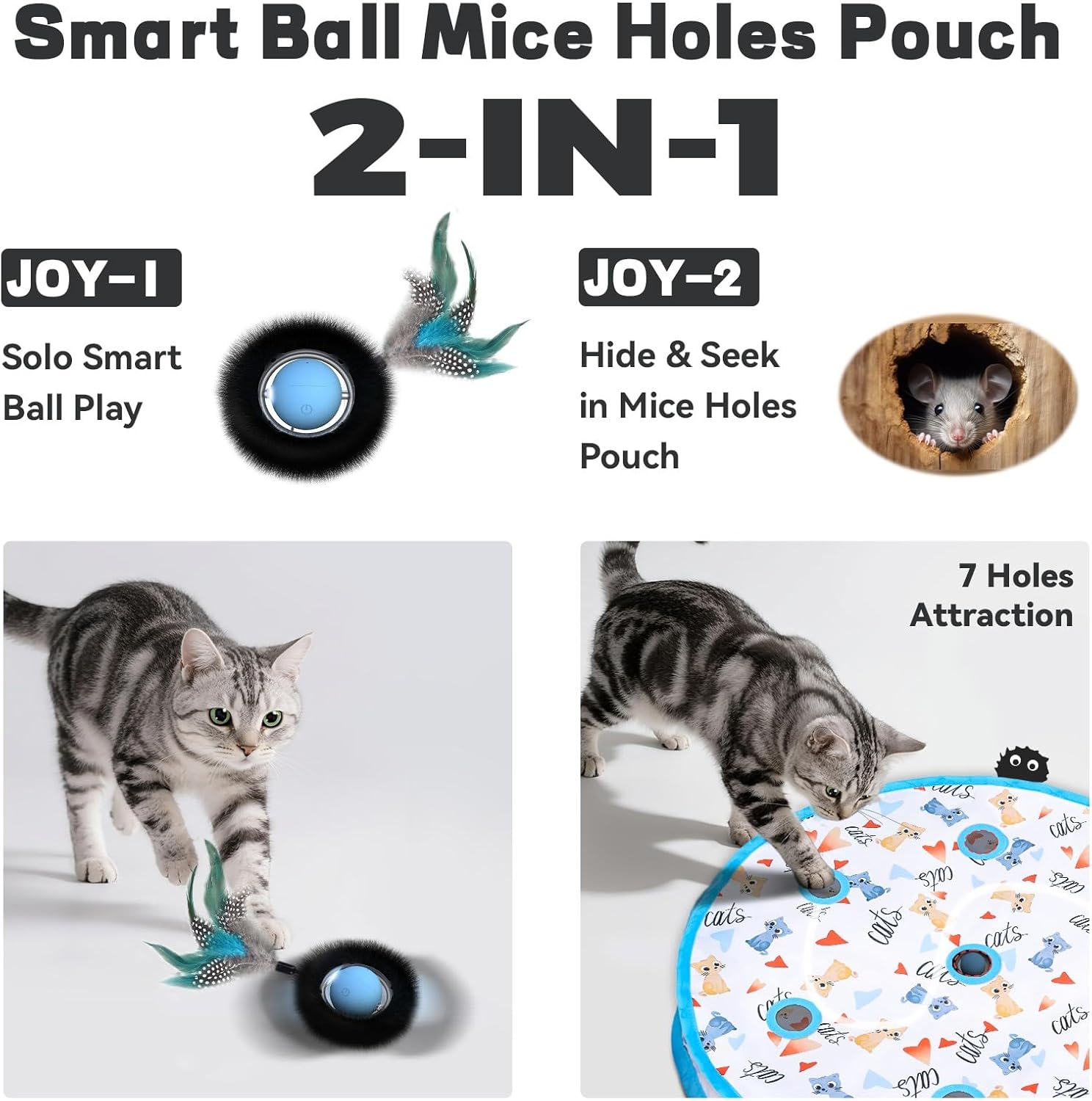 Thumbnail 1 de Zeepet Cat Toys: Interactive Indoor Maze Ball Toy with 4 Modes, Clap Activation and Obstacle Avoidance