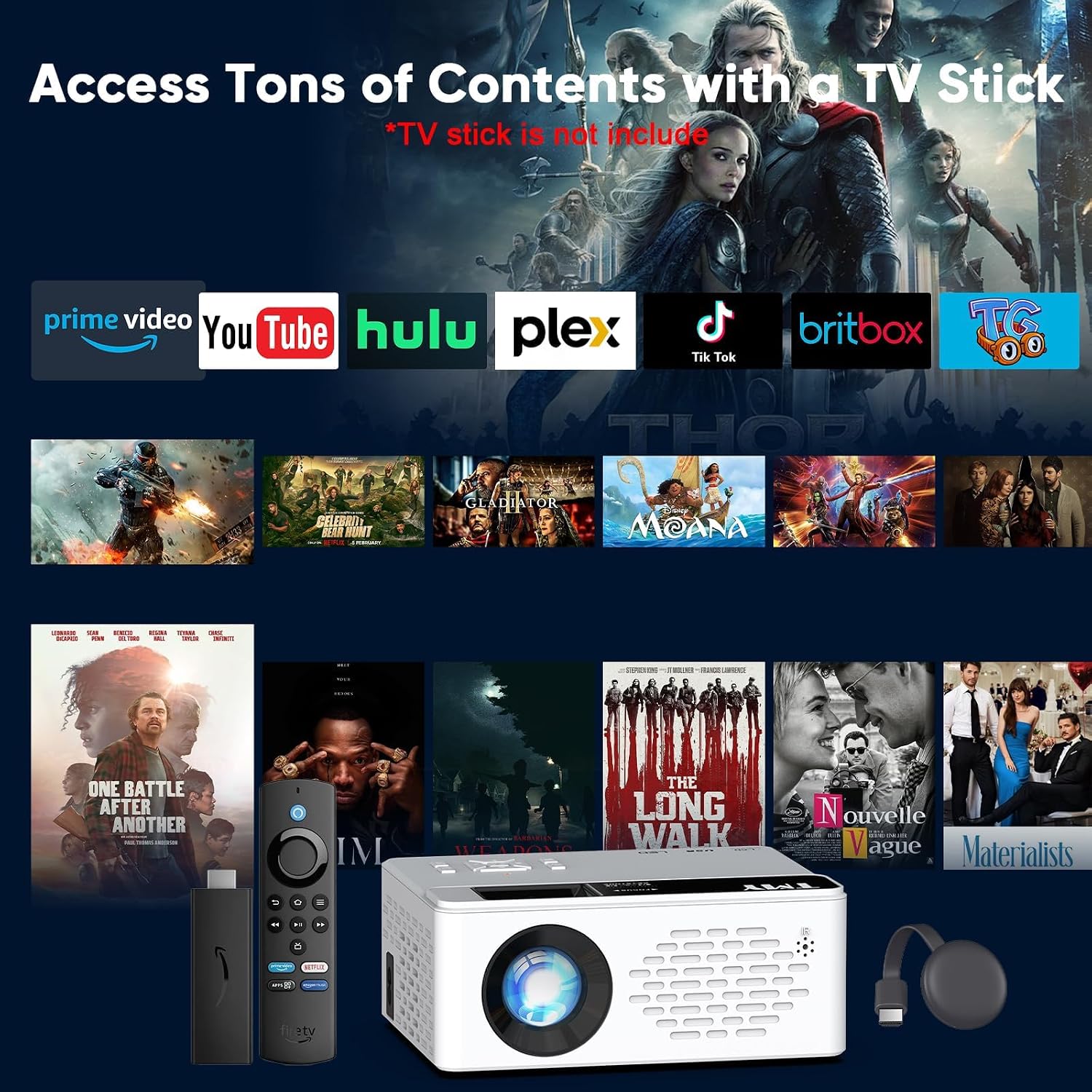 Detalle 2 de TMY 1080P Full HD Portable Mini Projector (V08) with Bluetooth 5.1 and Included Screen
