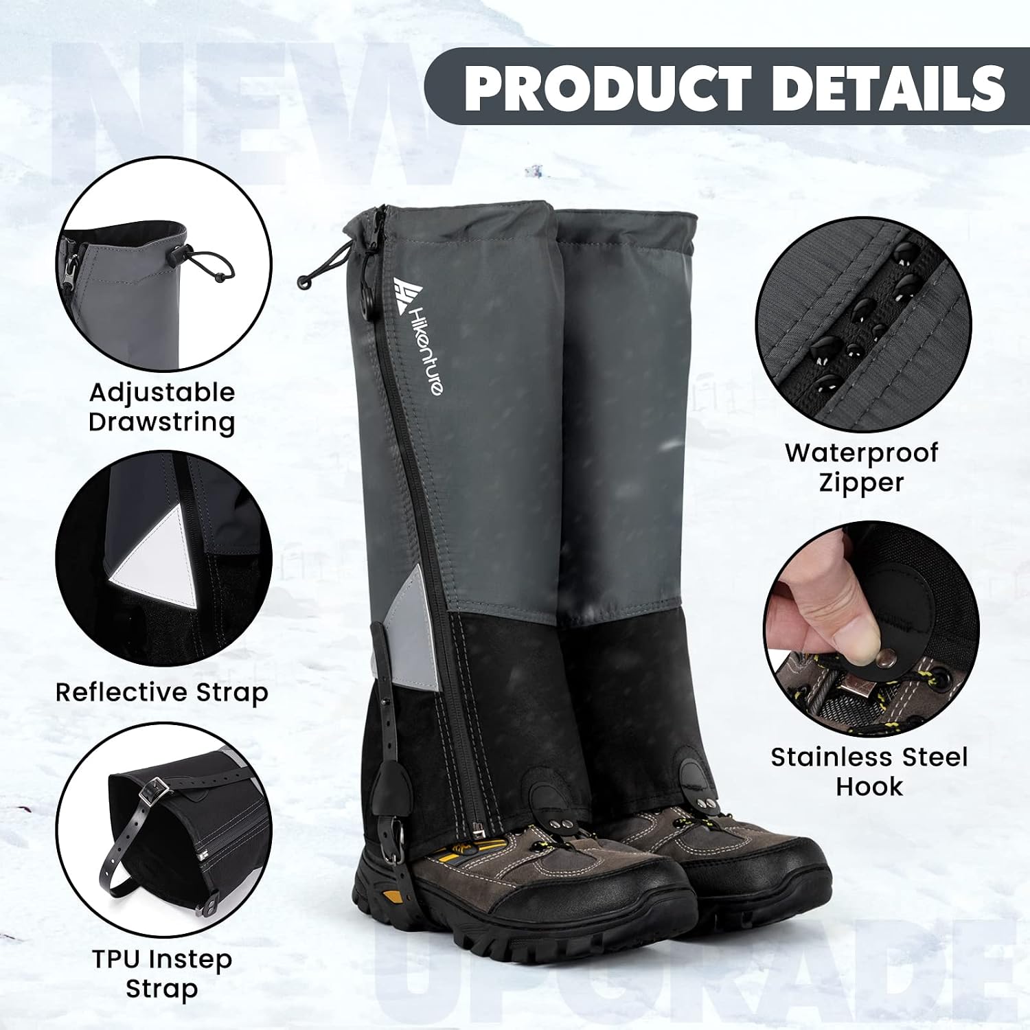 Detalle 2 de HIKENTURE Gamaschen Wandern Jagd – wasserdichtes Regengamaschen