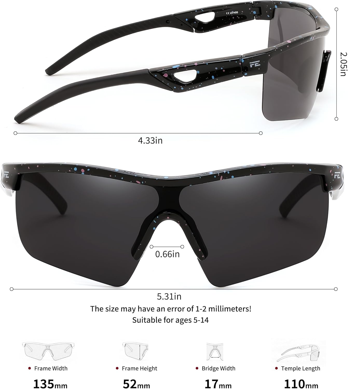 Thumbnail 5 de FEISEDY Kids Polarised Sports Sunglasses: Lightweight TR90 Frame for Active Children (B2454)