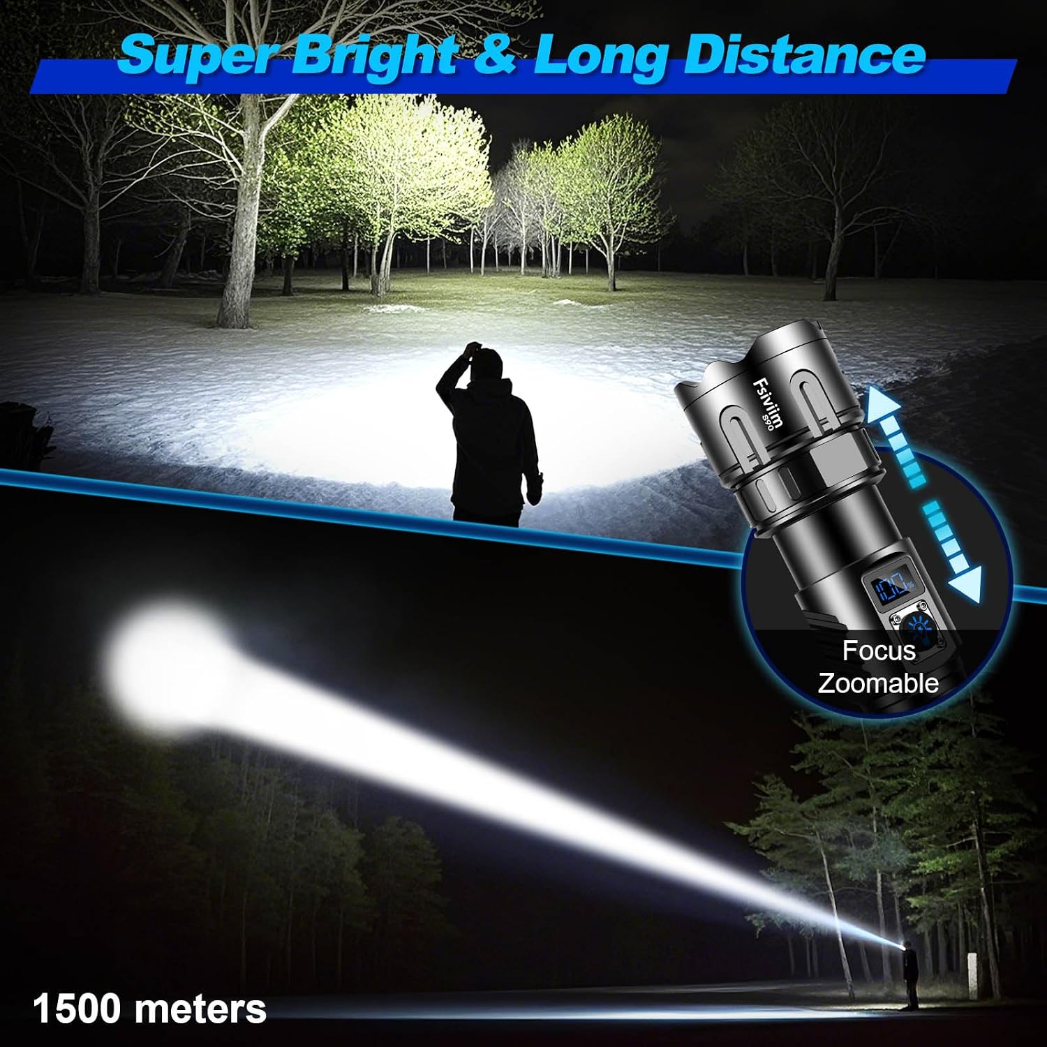 Detalle de Fsiviim Torches 500,000 lumens rechargeable torch 🔦