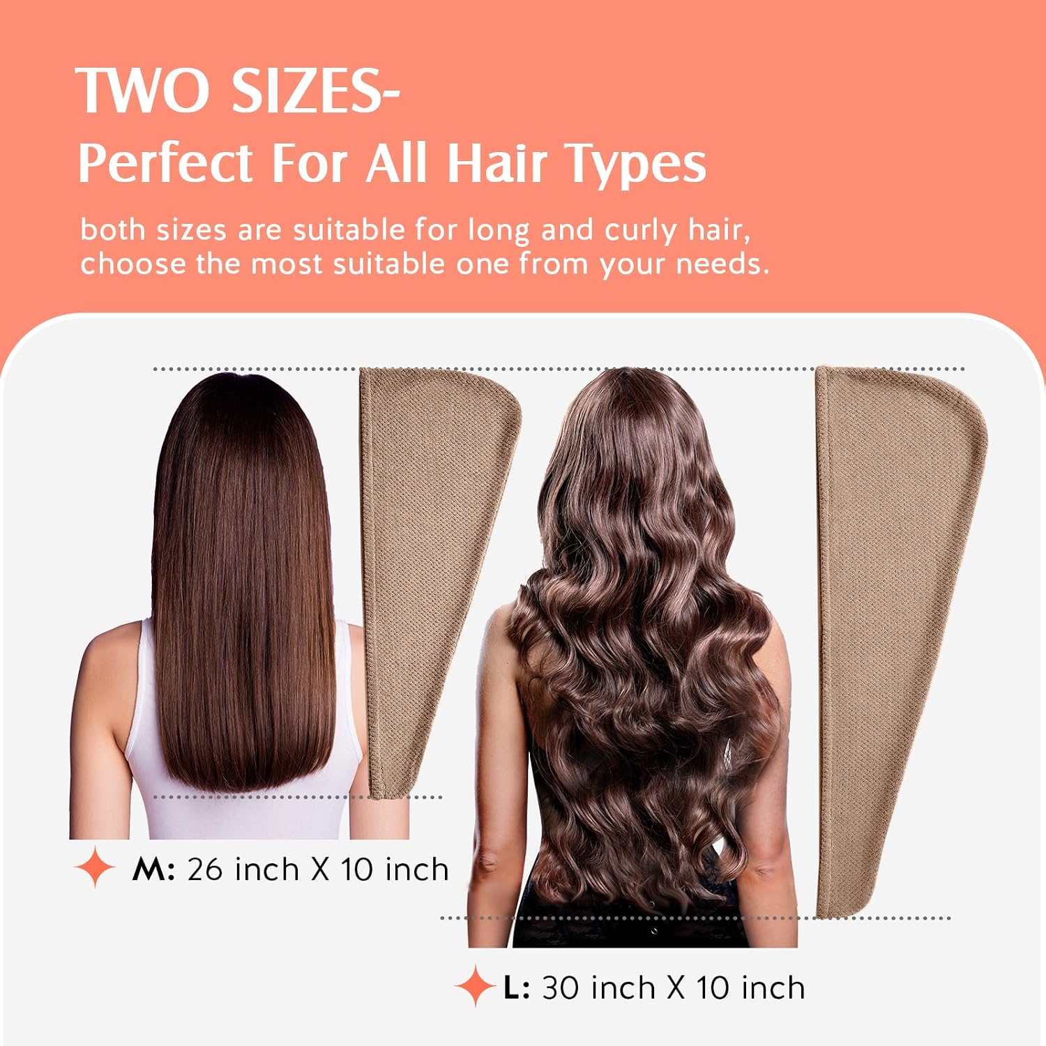 Detalle de YFONG Microfiber Hair Towel Wrap, 2-Pack, 10" x 26", 400 GSM