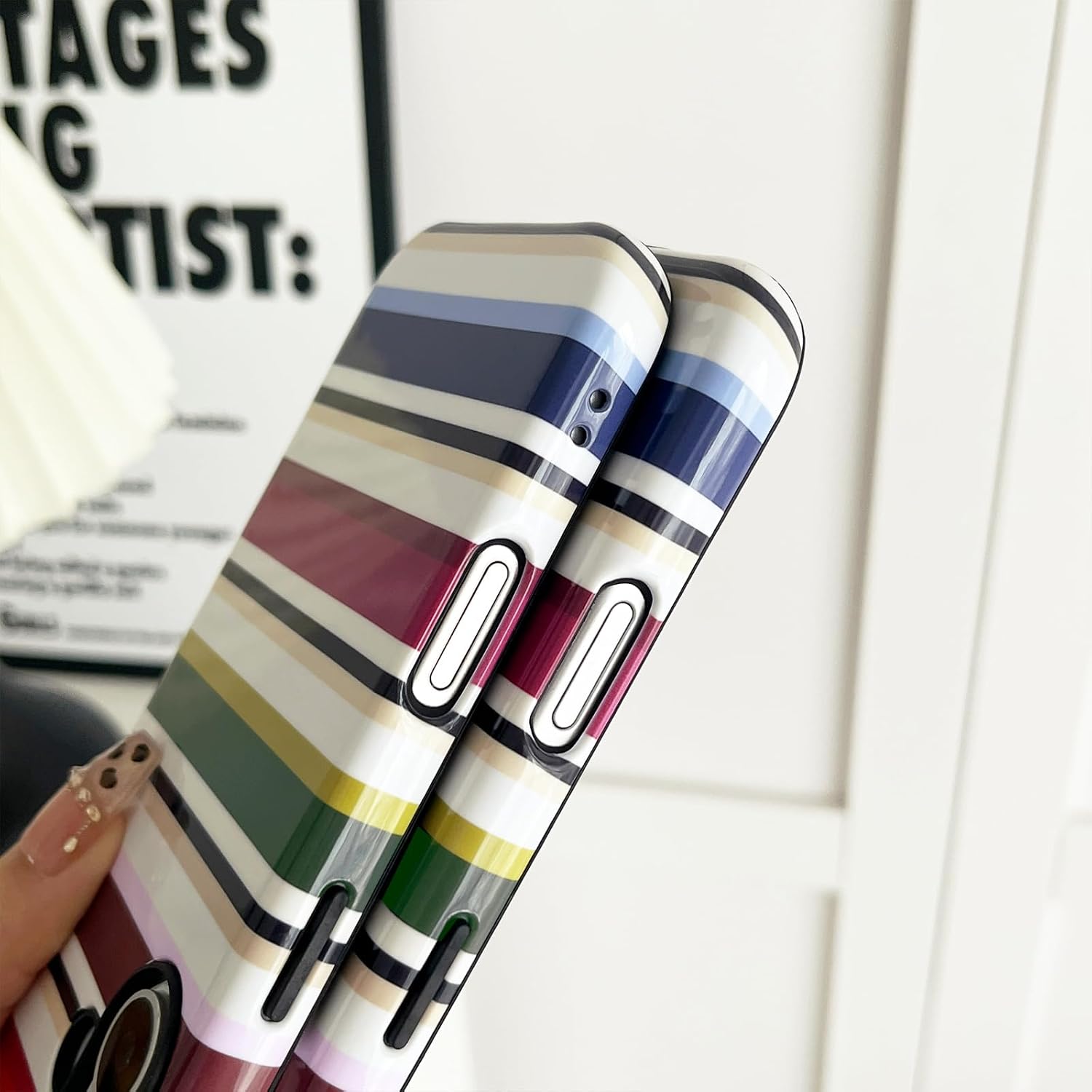 Thumbnail 6 de Sayoaho iPhone 16 Pro Case, Colorful Retro Stripes, TPU Edge and PC Back