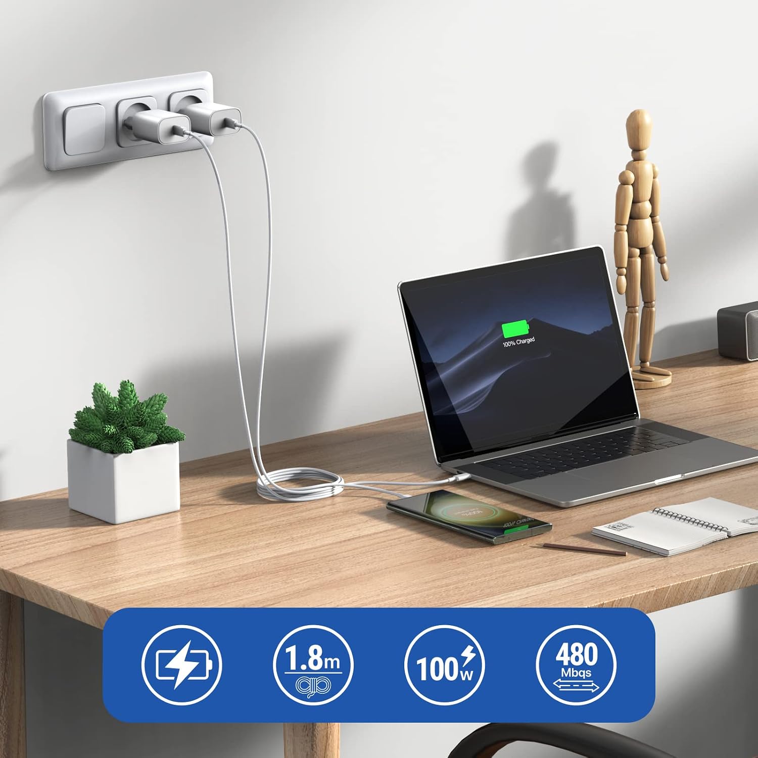 Thumbnail 5 de USB C auf USB C Kabel 2er‑Pack 100W 1,8 m