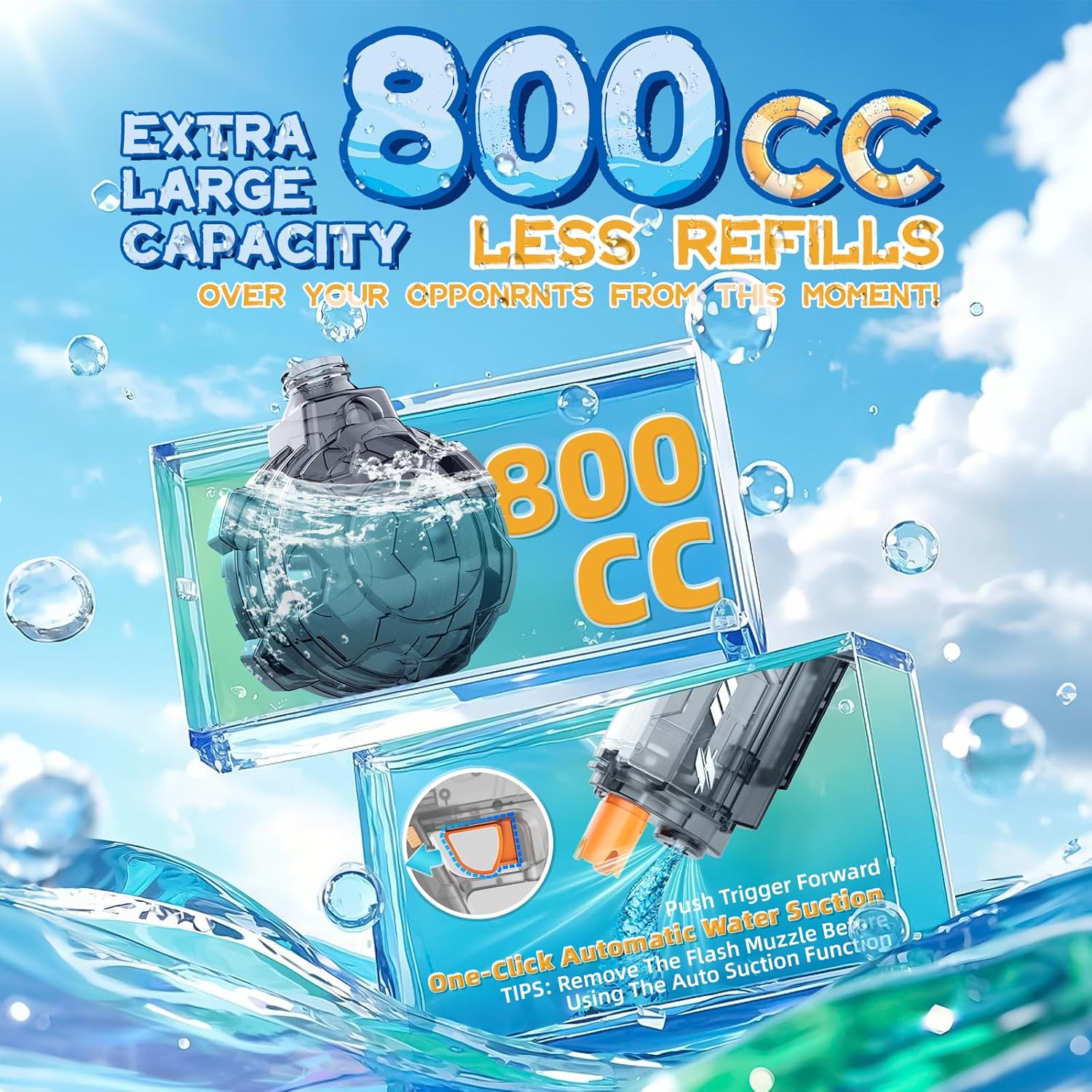 Thumbnail 1 de Vmiya Electric Water Gun 2-Pack (Pink/Red) with Lights, Sound & 800CC Capacity, 26–33 ft Range