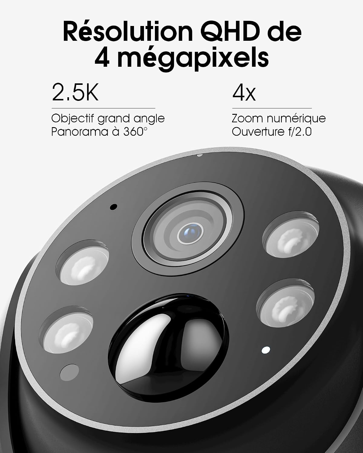 Detalle de ARCCTV 4MP Caméra Surveillance WiFi Extérieure Solaire — Lot de 2, Détection PIR, Audio Bidirectionnel et Rotation 360°
