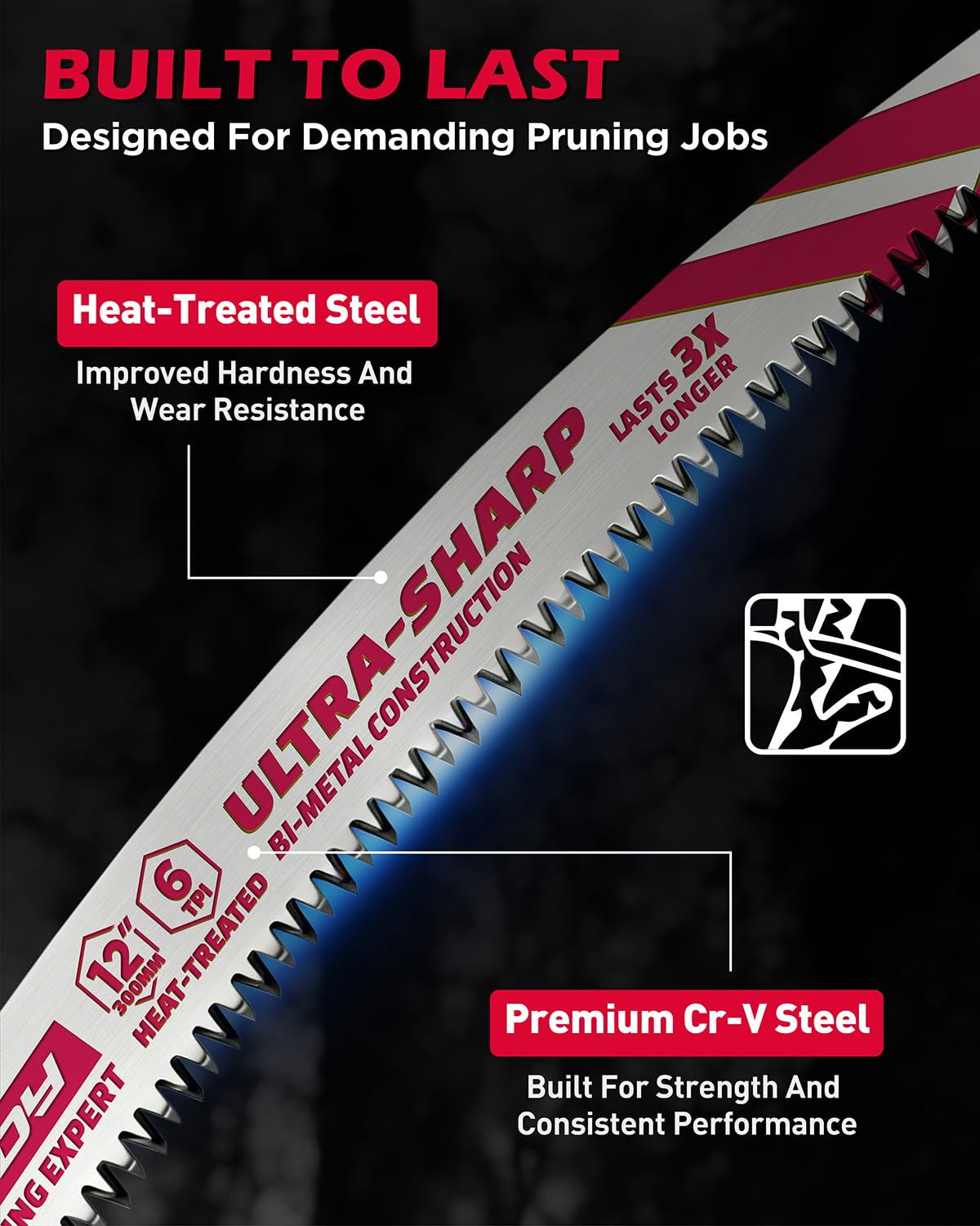 Detalle 2 de SEDY 82073 12-Inch Reciprocating Saw Blades, 6 TPI Japanese Teeth, 5-Pack