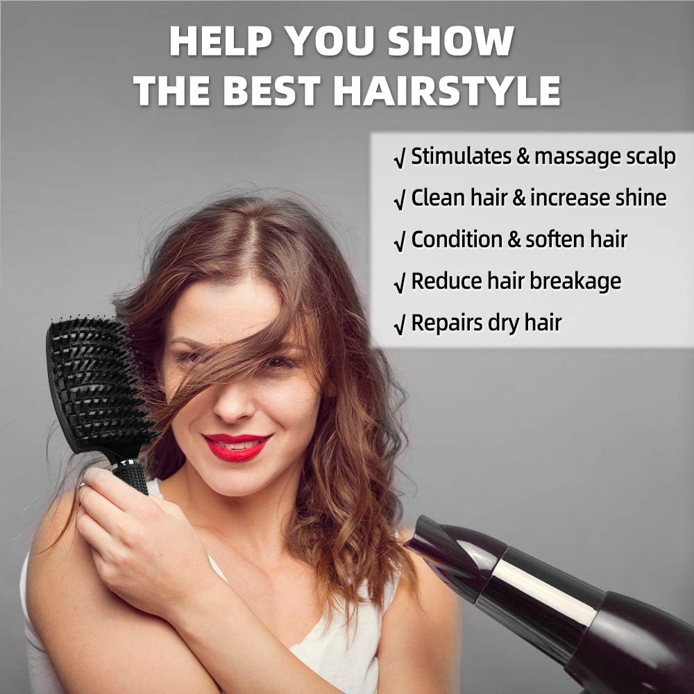Thumbnail 2 de URAQT Spazzola per Capelli Curva con setole di Cinghiale – perfetta per ricci, lisci e crespi