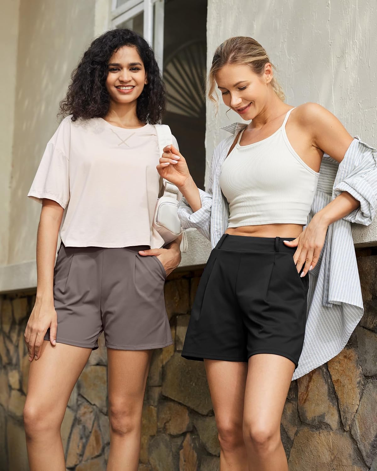 Thumbnail 3 de G4Free Damen Shorts mit Taschen – Hoch taillierte, weite Beinform Sporthose für Alltag und Freizeit