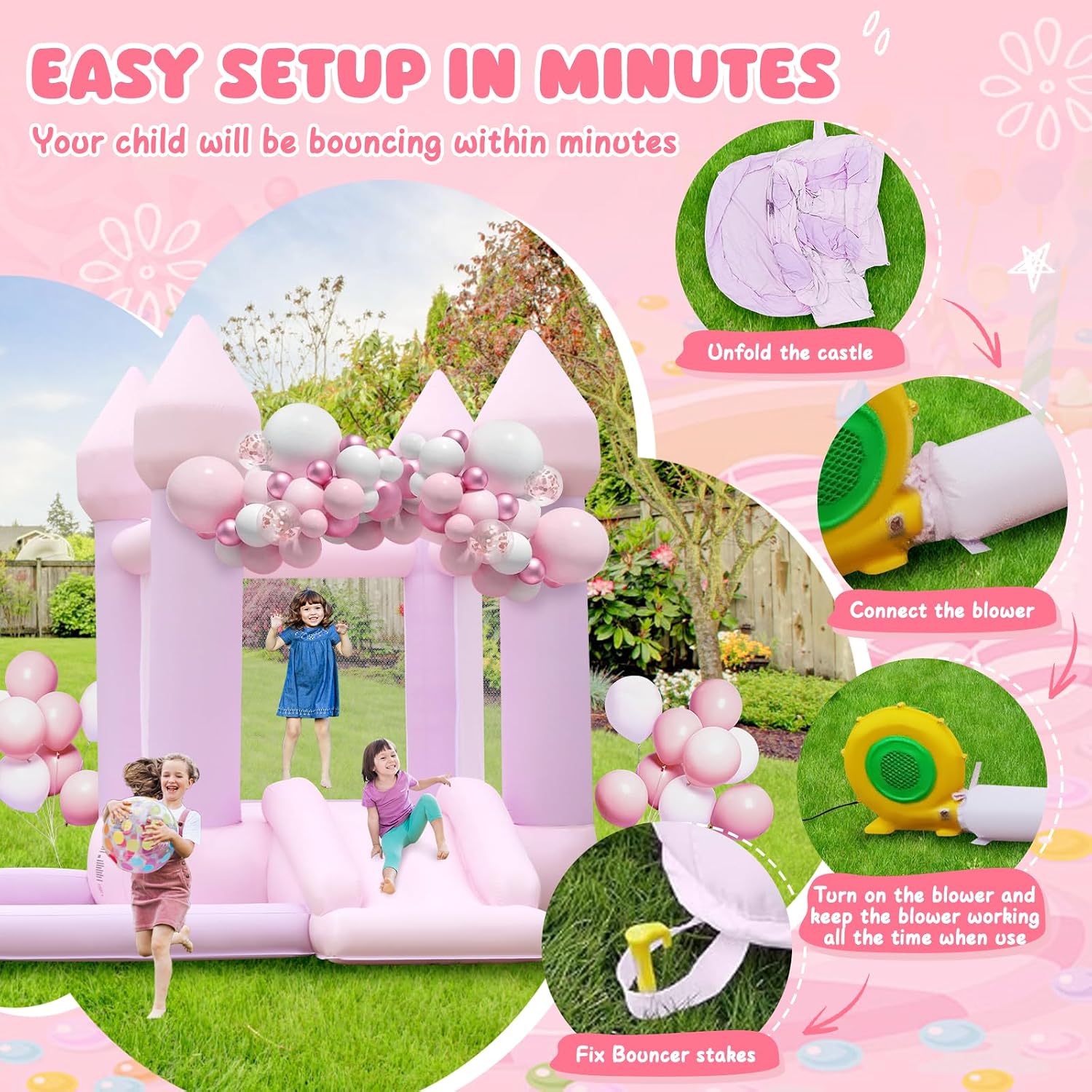 Detalle de FBSPORT White Bounce House: Indoor/Outdoor Inflatable Castle with Ball Pit