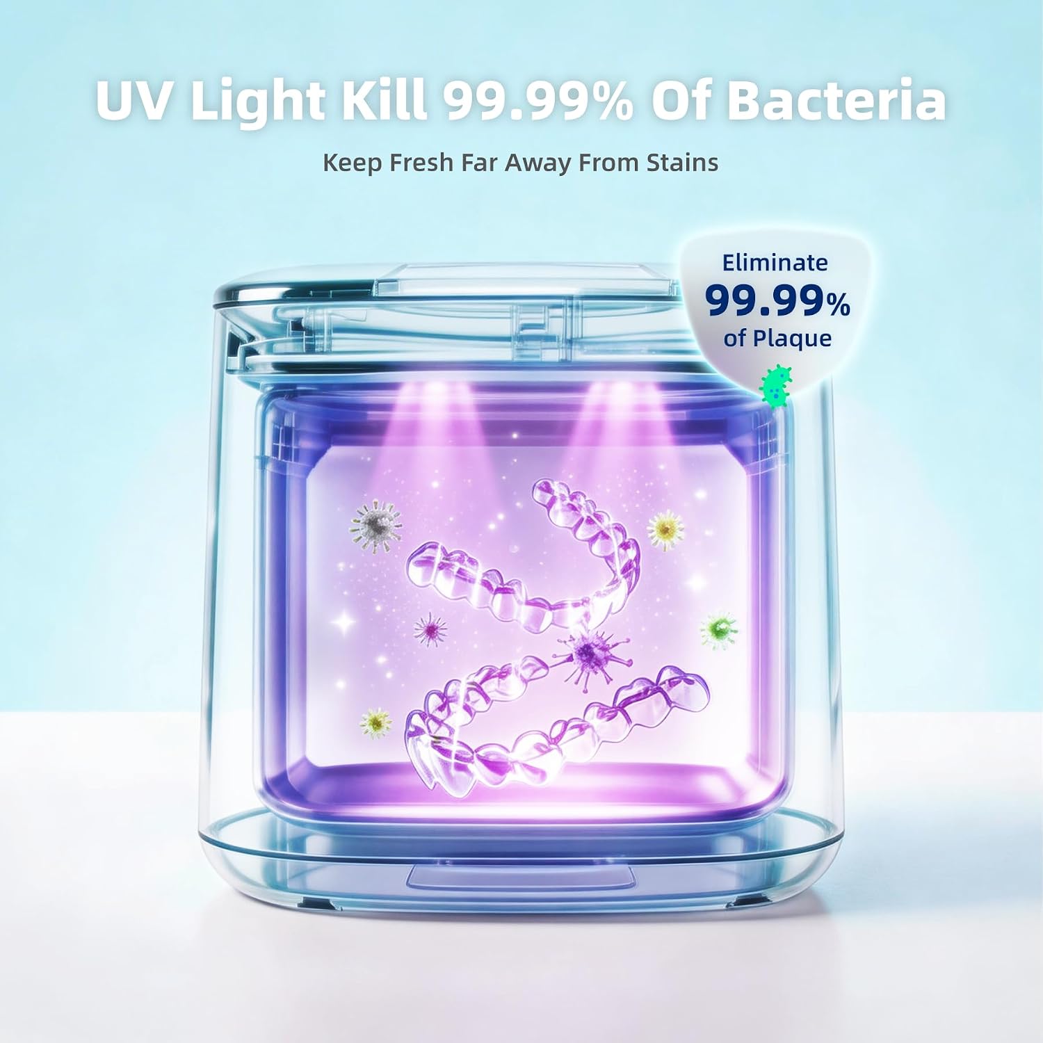 Detalle 2 de Rasfalo Ultraschallreinigungsgerät 48000Hz UV Ultraschallreiniger – 200 ml für Zahnersatz, Retainer, Zahnschiene, Aligner, Mundschutz und Schmuck
