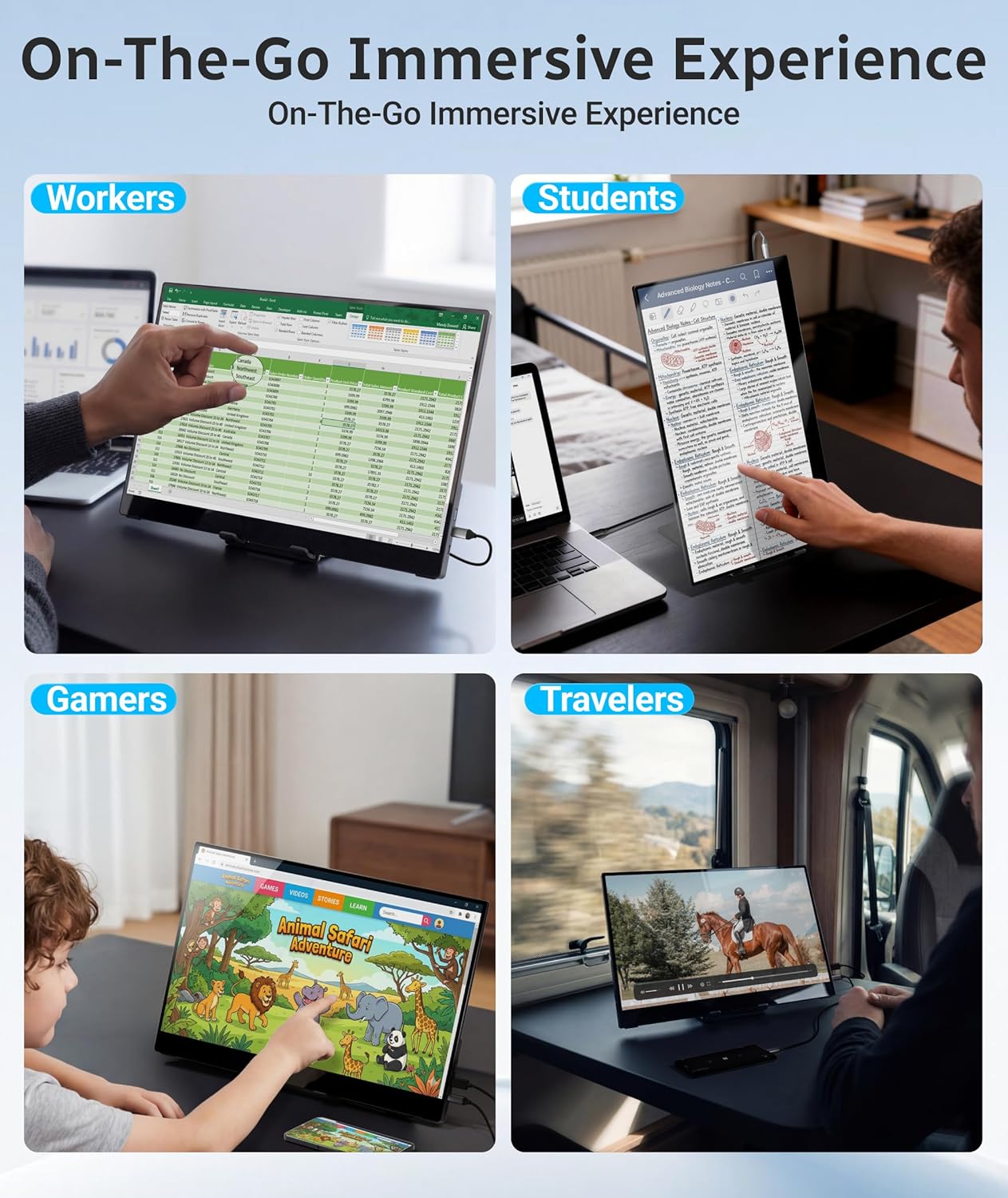 Detalle de Ingnok 15.6-inch Portable Touchscreen Monitor with USB-C/HDMI and 360° Kickstand
