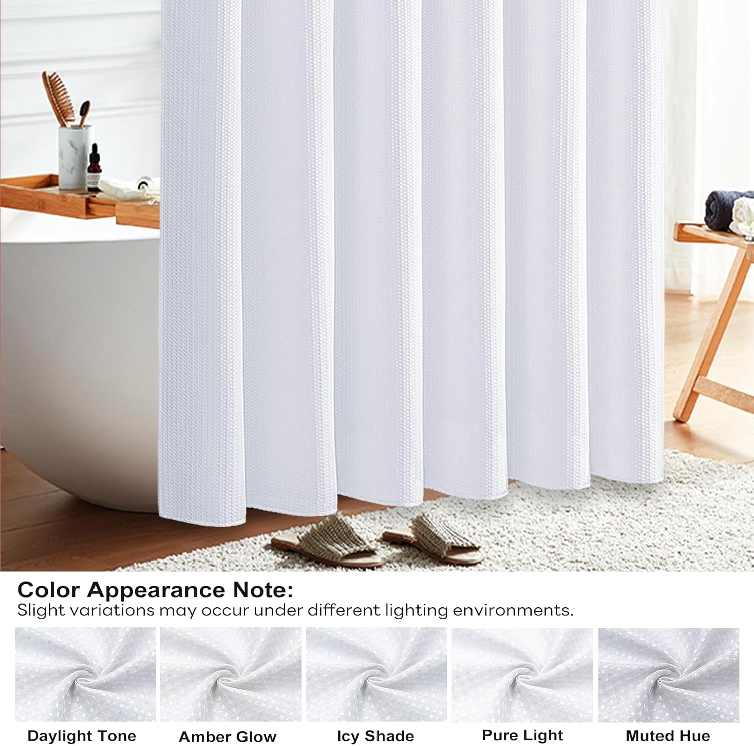 Thumbnail 2 de BTTN Extra Wide Waffle Shower Curtain 275 x 182cm with 18 Hooks – White