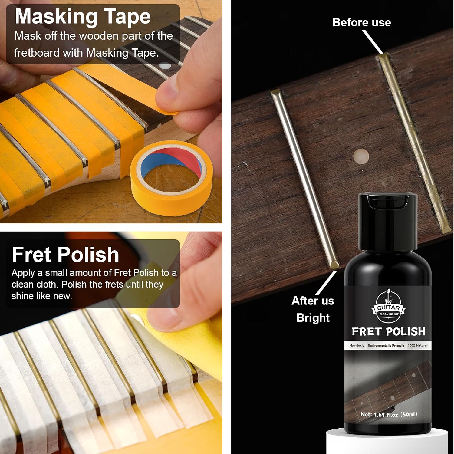 Detalle de DINGSEN Guitar Cleaning Kit-8Pc: Pro Maintenance for Every Guitar