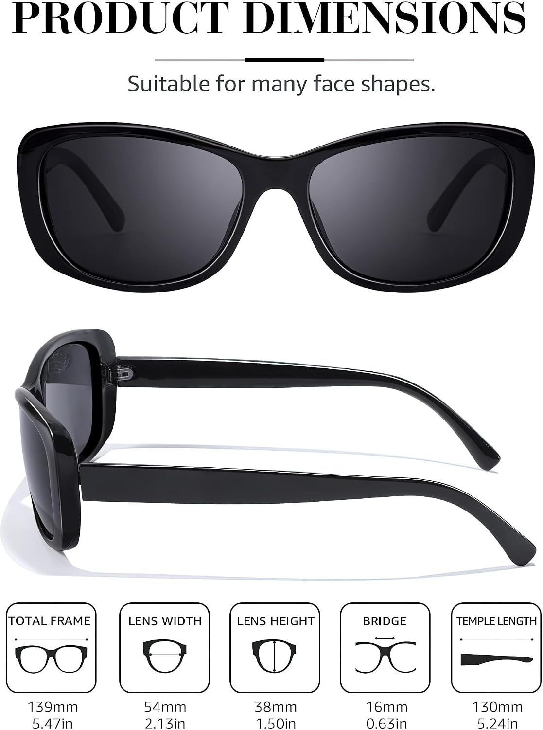 Detalle de LVIOE Womens Polarised Rectangular Sunglasses with UV Protection