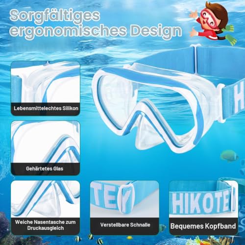 Detalle 2 de HIKOTEY Kinder Taucherbrille mit Stoffband – 180° Panorama, Anti-Nebel und Anti-Leck