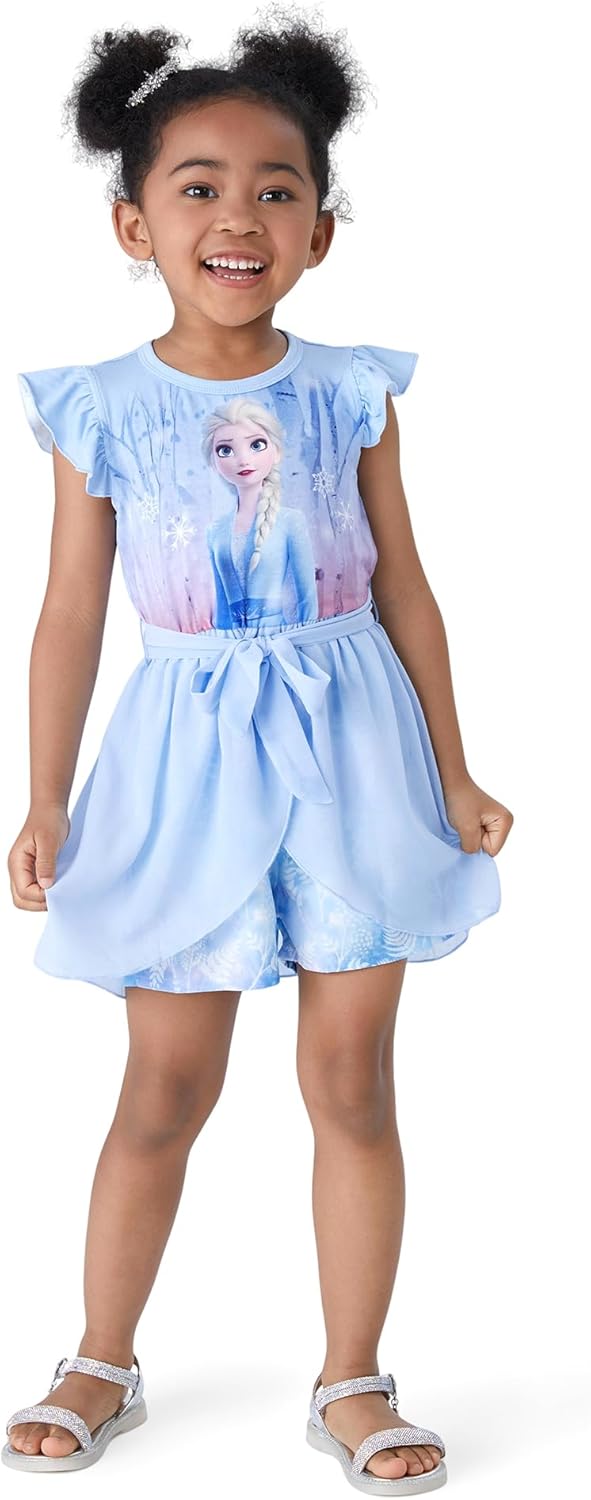 Detalle 2 de Disney Princess Frozen Elsa Minnie Mouse Stitch Toddler Jumpsuit with Bow Overlay (2–6 Years)