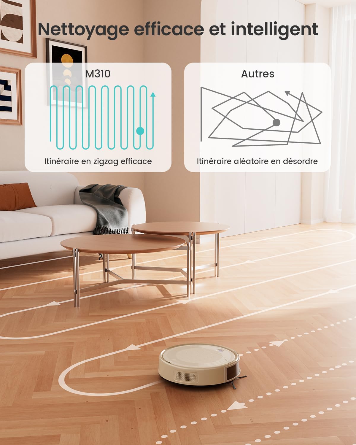 Detalle de Lefant M310 : aspirateur robot silencieux 4500 Pa, antienchevêtrement et évitement d’obstacles