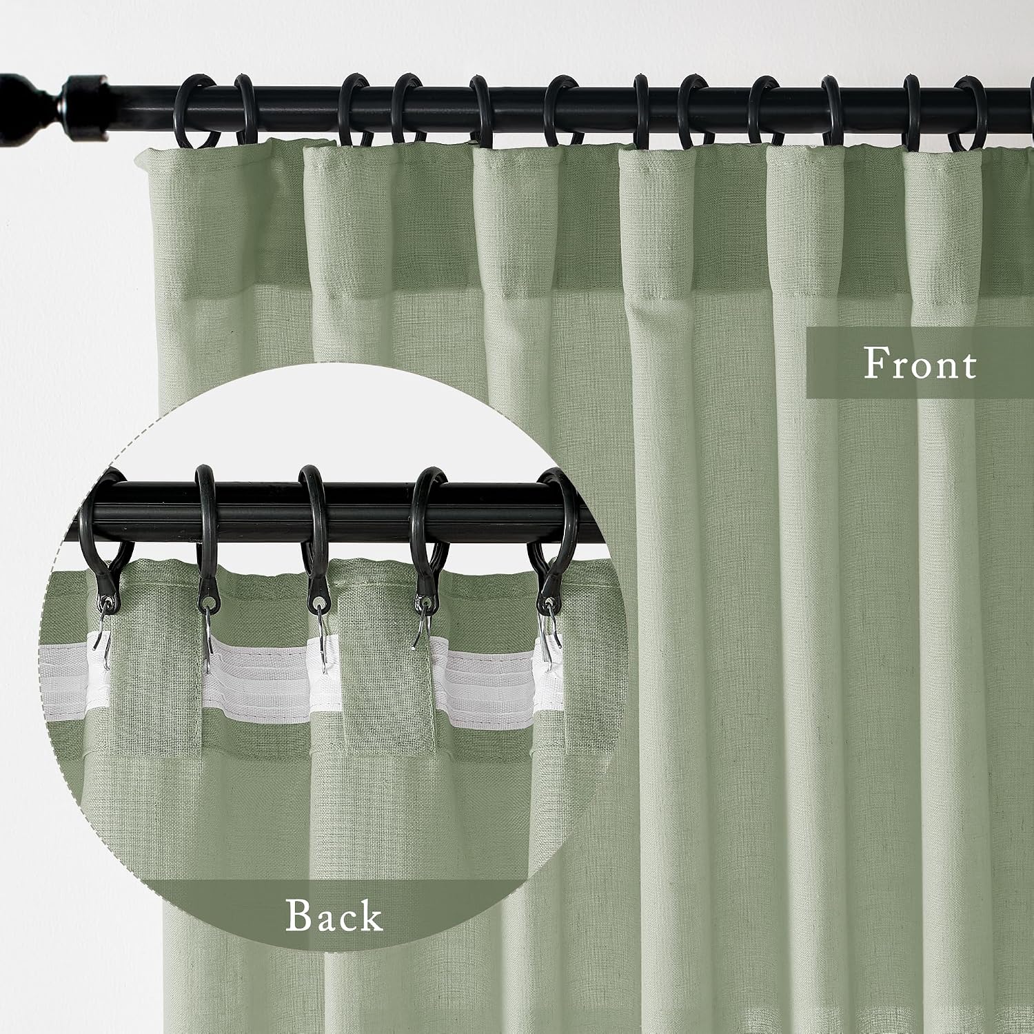 Thumbnail 4 de SHINELAND Sage Green Linen-Blend Curtains, 96-Inch, 2 Panels, Rod Pocket