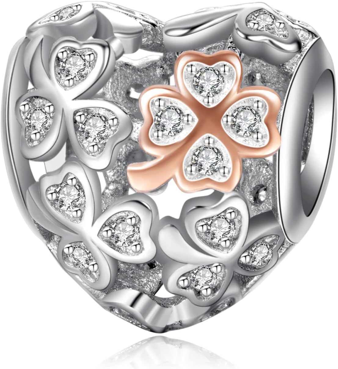 Thumbnail 2 de Amuefer Amore Cuore Charm Compatibili Bracciale Collana in Argento 925 con Oro Rosa, Infinity e Trifoglio – Regalo per Donne