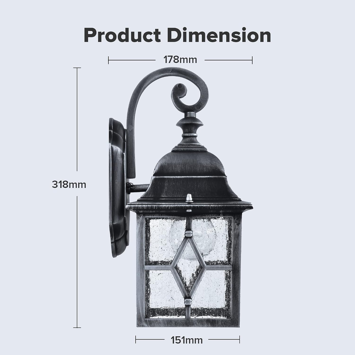 Detalle 2 de LUTEC Vintage Wall Light IP23: Classic Aluminium Lantern for Indoor and Outdoor Use