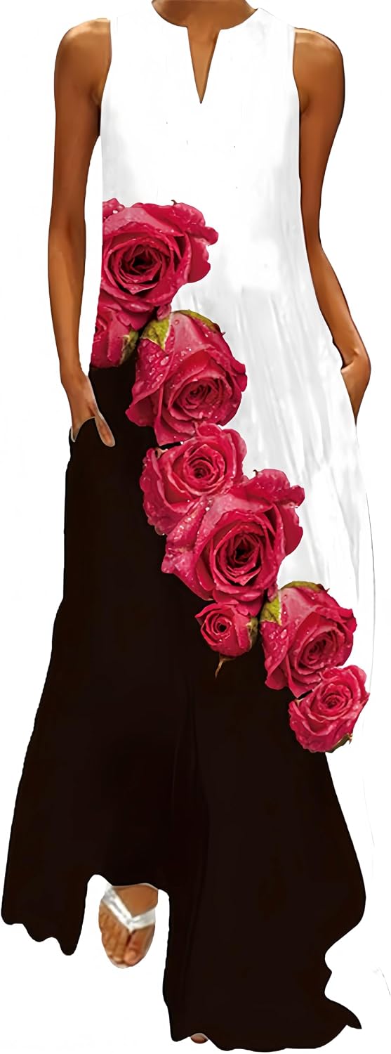 Thumbnail 3 de Ocean Plus lange maxi-jurk met bloemenprint, mouwloos en V-hals