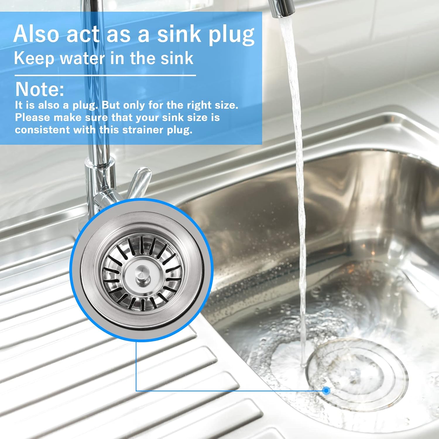 Thumbnail 3 de Stainless steel sink strainer plug, 80mm