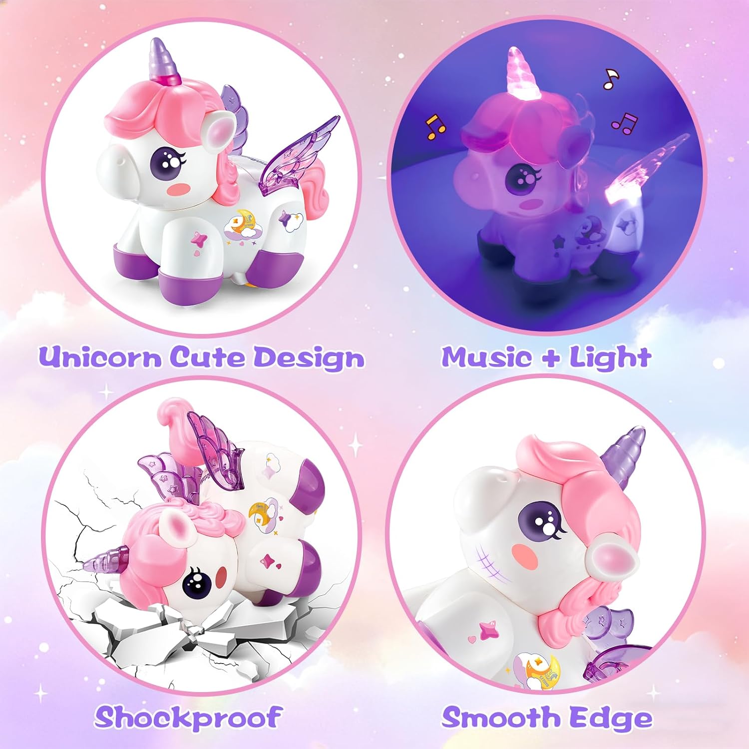 Detalle de RUIDYA Unicorn Toy Girl Car: Rechargeable 360° Stunt Rotation Car for Toddlers