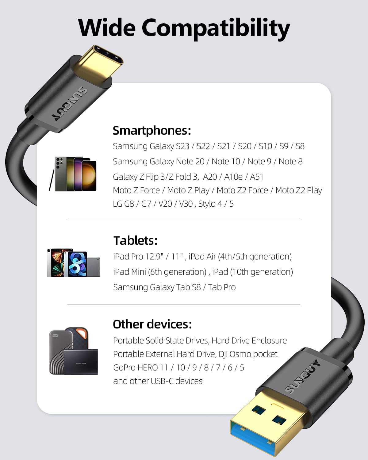 Thumbnail 6 de SUNGUY USB-C Kabel kurz 10 cm (USB C auf USB 3.1 Gen 2, 10 Gbit/s) für Powerbank, iPhone 16/15 Pro & Android