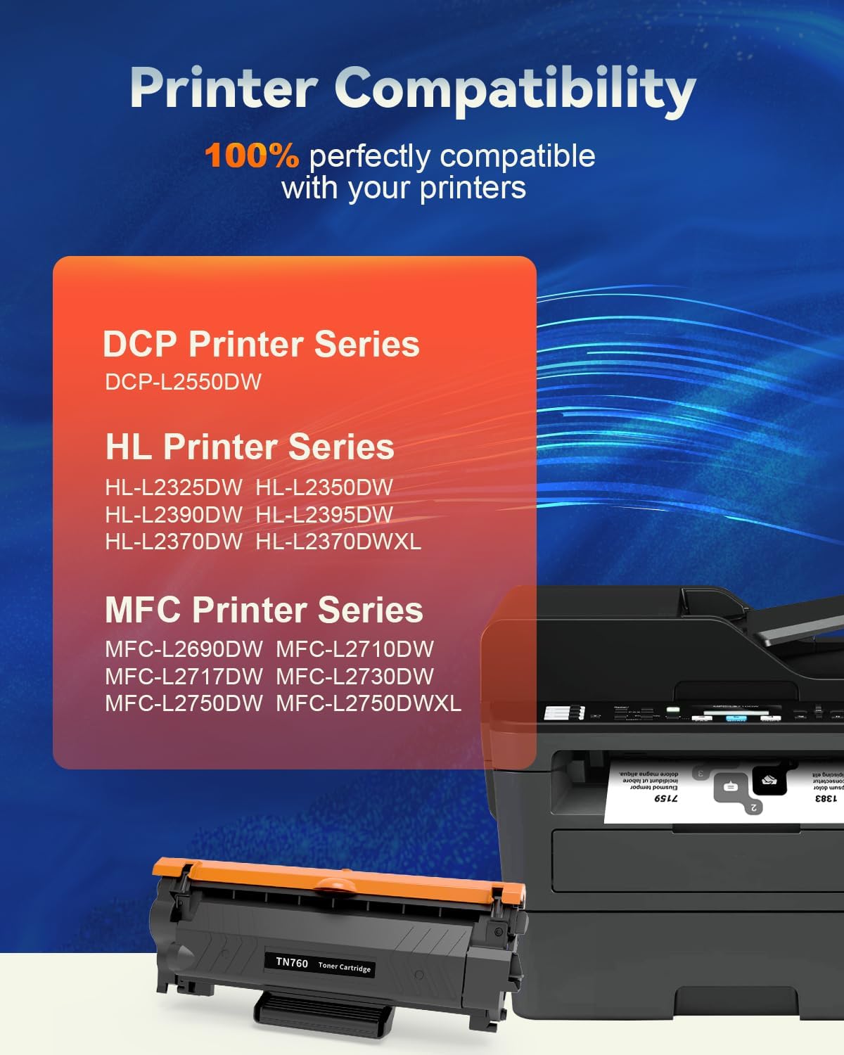 Detalle de Skydo TN760 TN730 Black Toner Cartridge 2-Pack with Chip, Up to 3,000 Pages Each