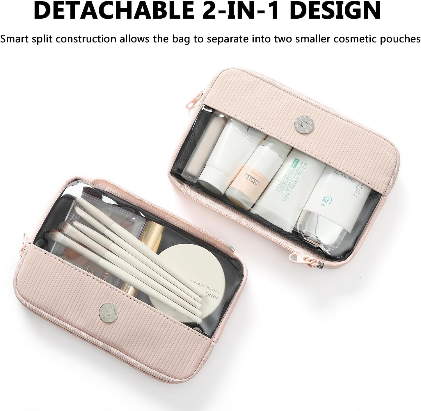 Thumbnail 3 de SEPWIK Travel Makeup Bag: Clear PVC, 180° Wide Opening, Detachable 2-in-1 Toiletry Organizer
