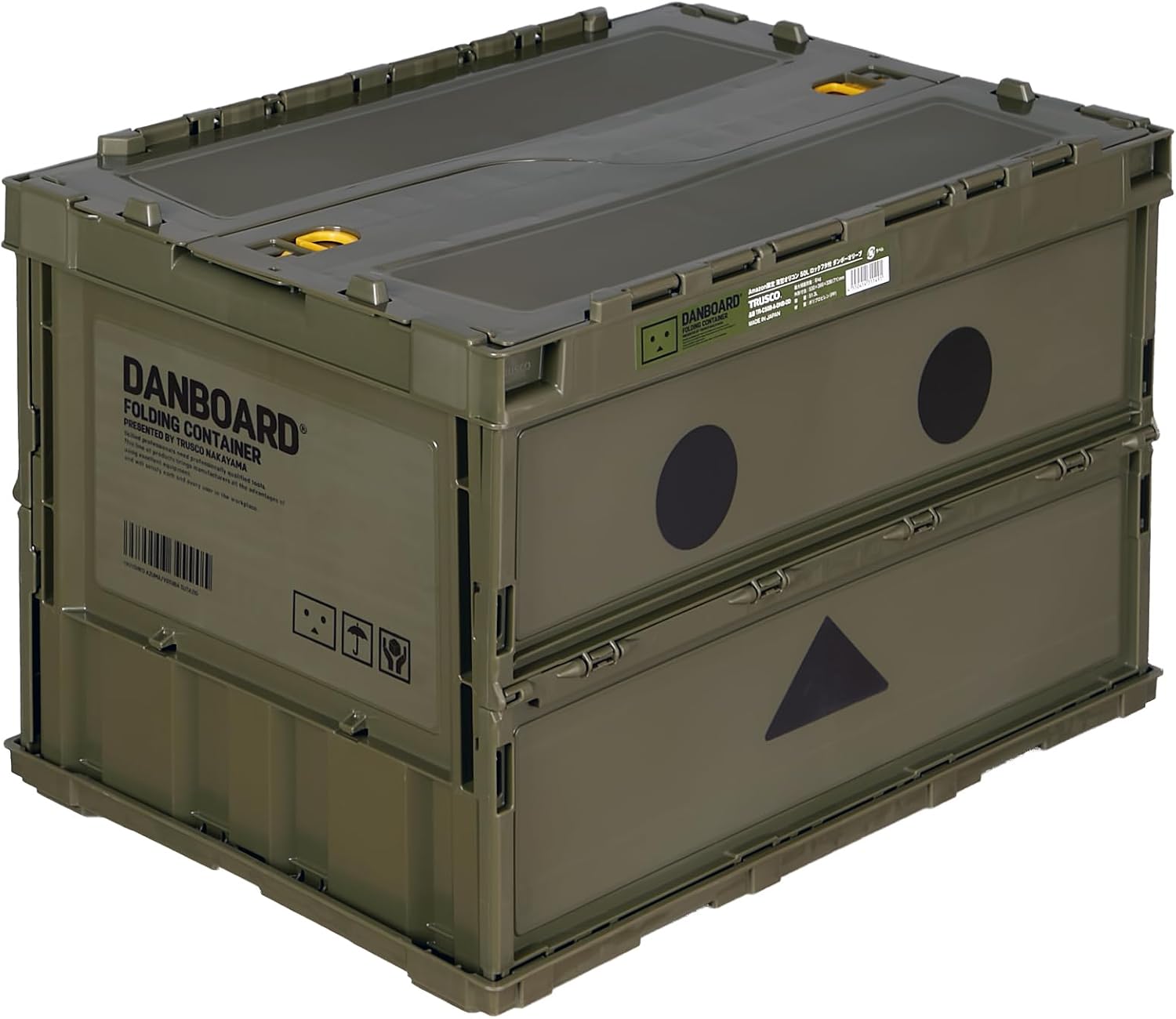 Detalle de トラスコ中山 TR-C50B-A-DNB-OD ダンボー折りたたみコンテナ 50L ロックフタ付き オリーブ