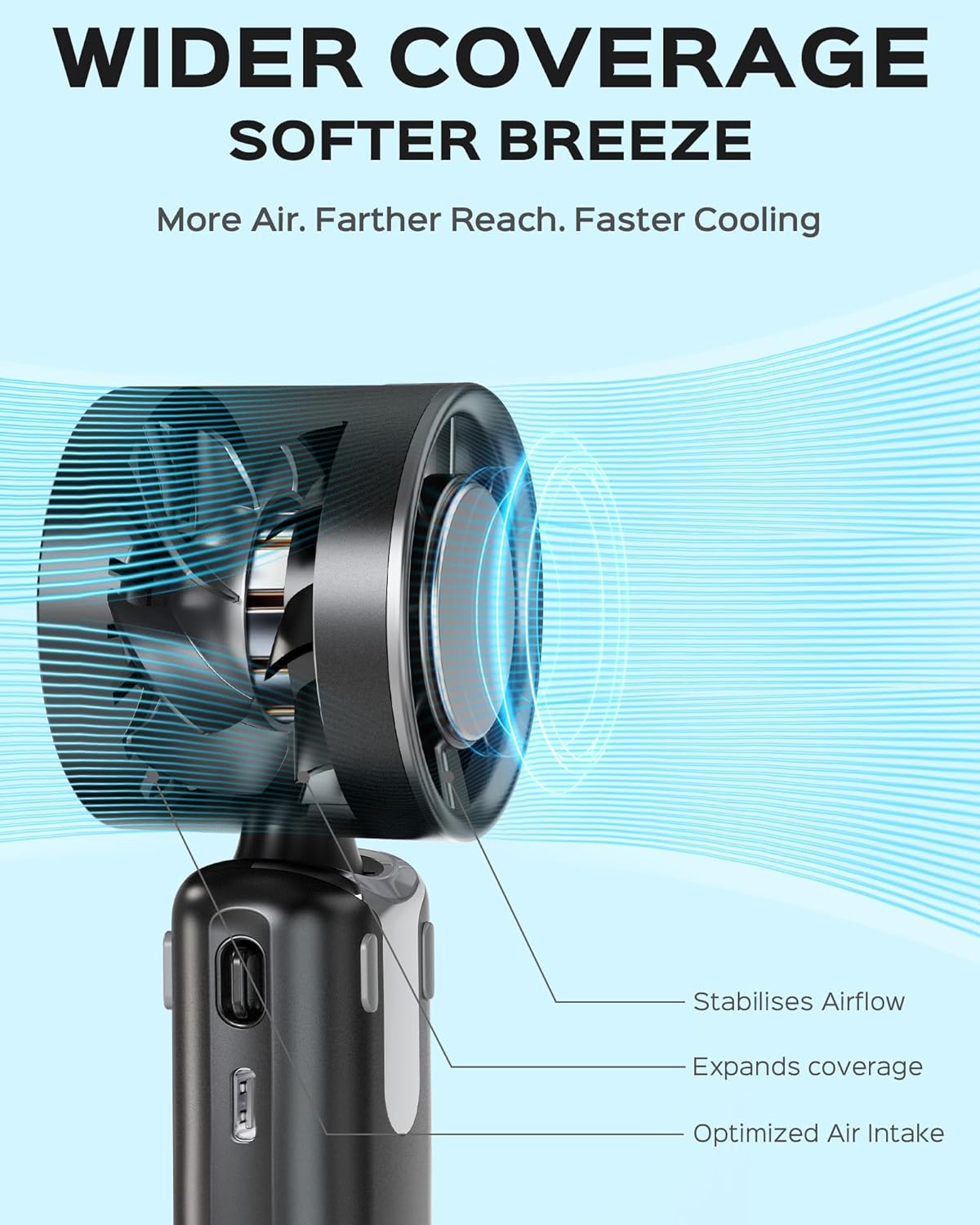 Thumbnail 3 de CuteV Portable Handheld Fan: 3-in-1 4000mAh USB-C Rechargeable Personal Cooler