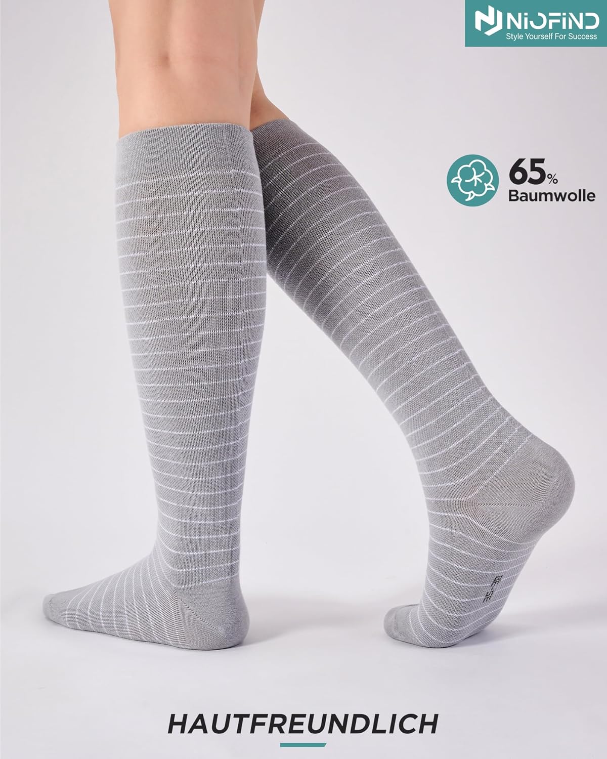Thumbnail 4 de Niofind Kompressionsstrümpfe (2 Paar, bis zum Knie) für Damen & Herren – 65% Baumwolle, 20–30 mmHg