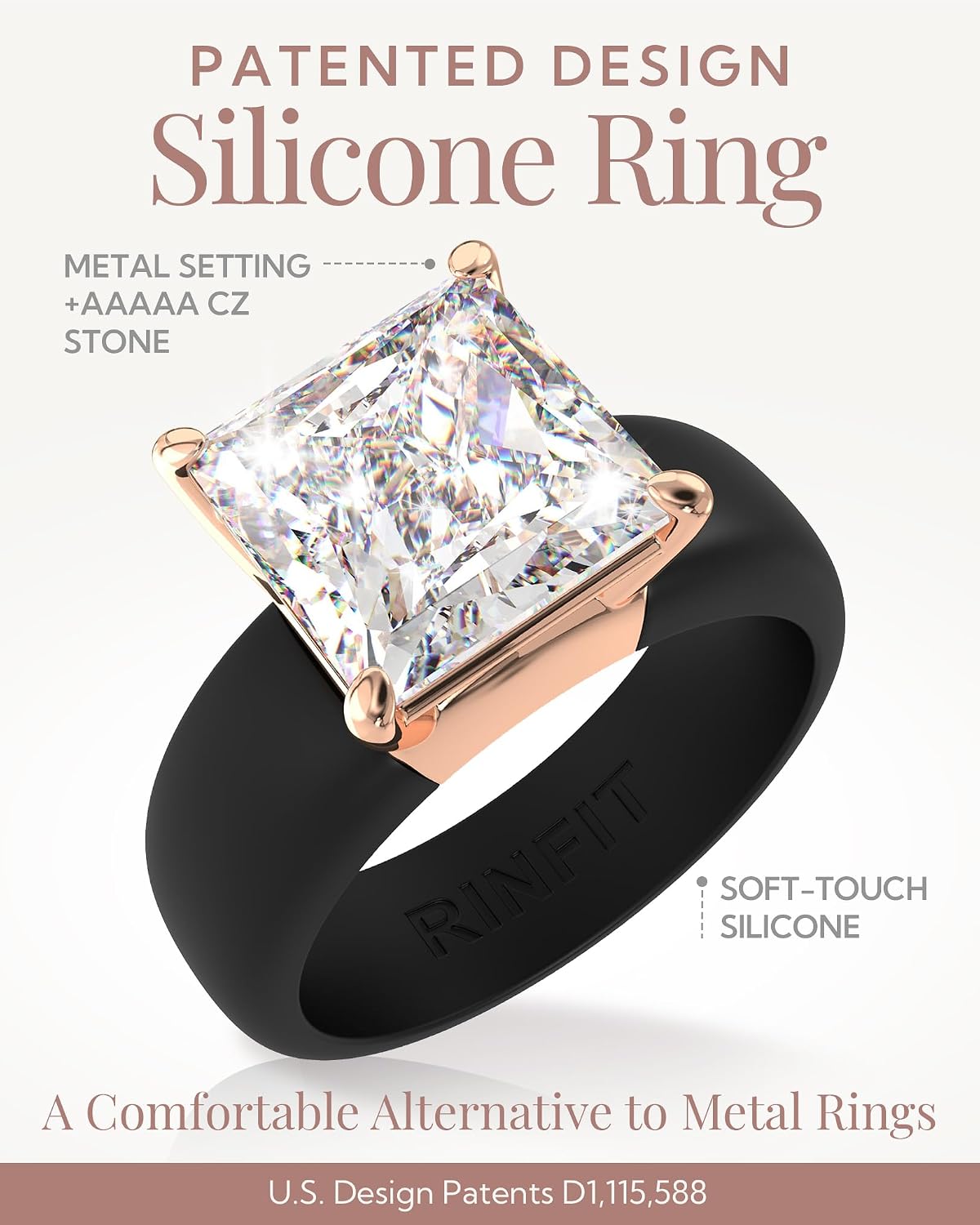 Detalle 1 de Rinfit Silicone Ring with 8×8 mm Princess-Cut CZ