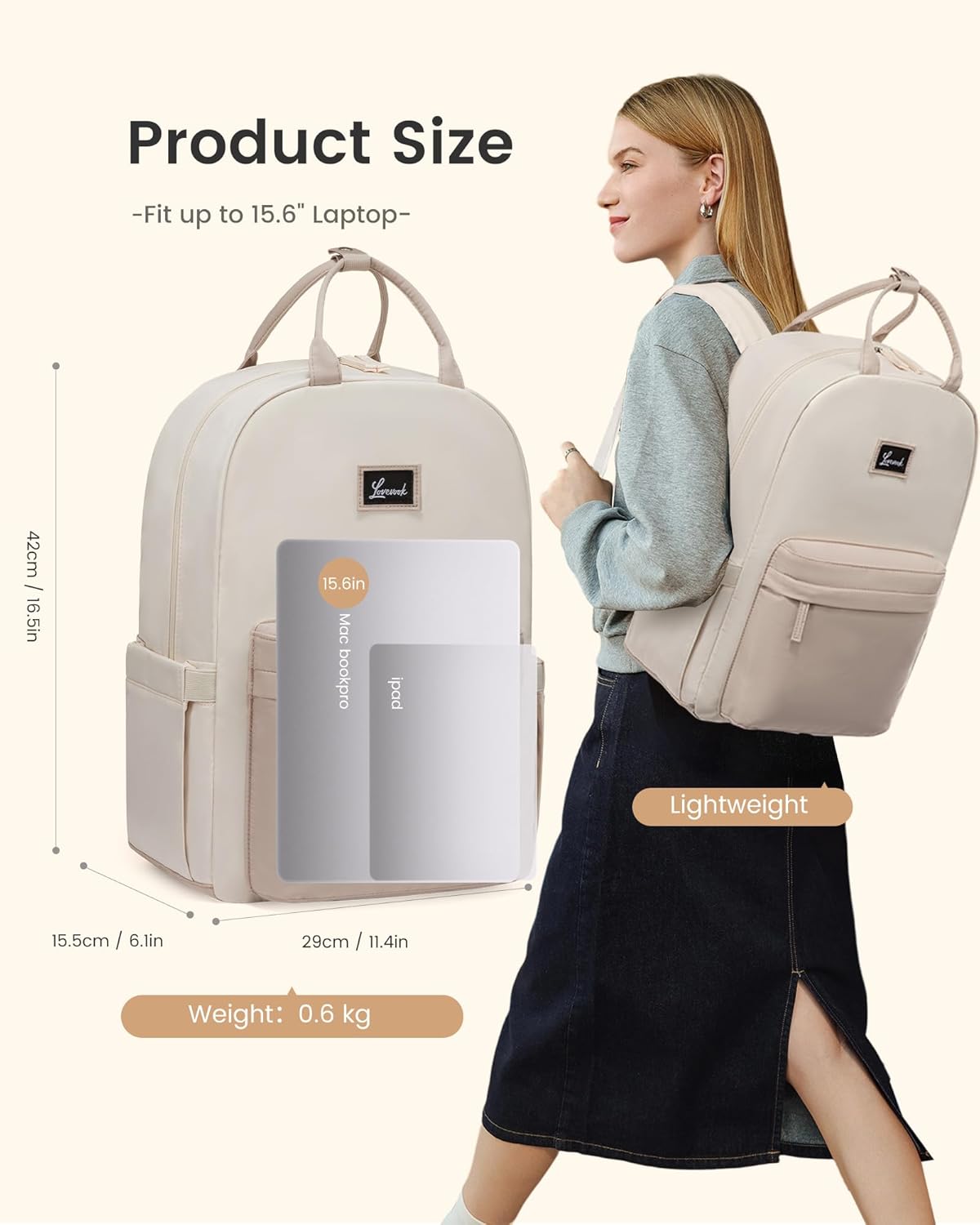 Detalle de LOVEVOOK School Backpack 15.6 inch