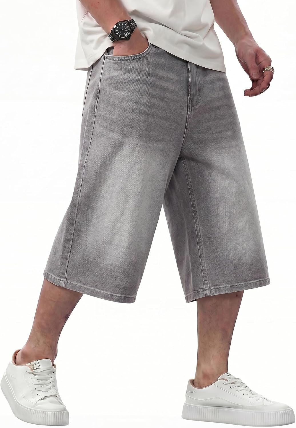 Detalle de JMIERR Jeans Shorts Herren Baggy 3/4 – Denim Bermuda im Y2K Streetwear-Stil