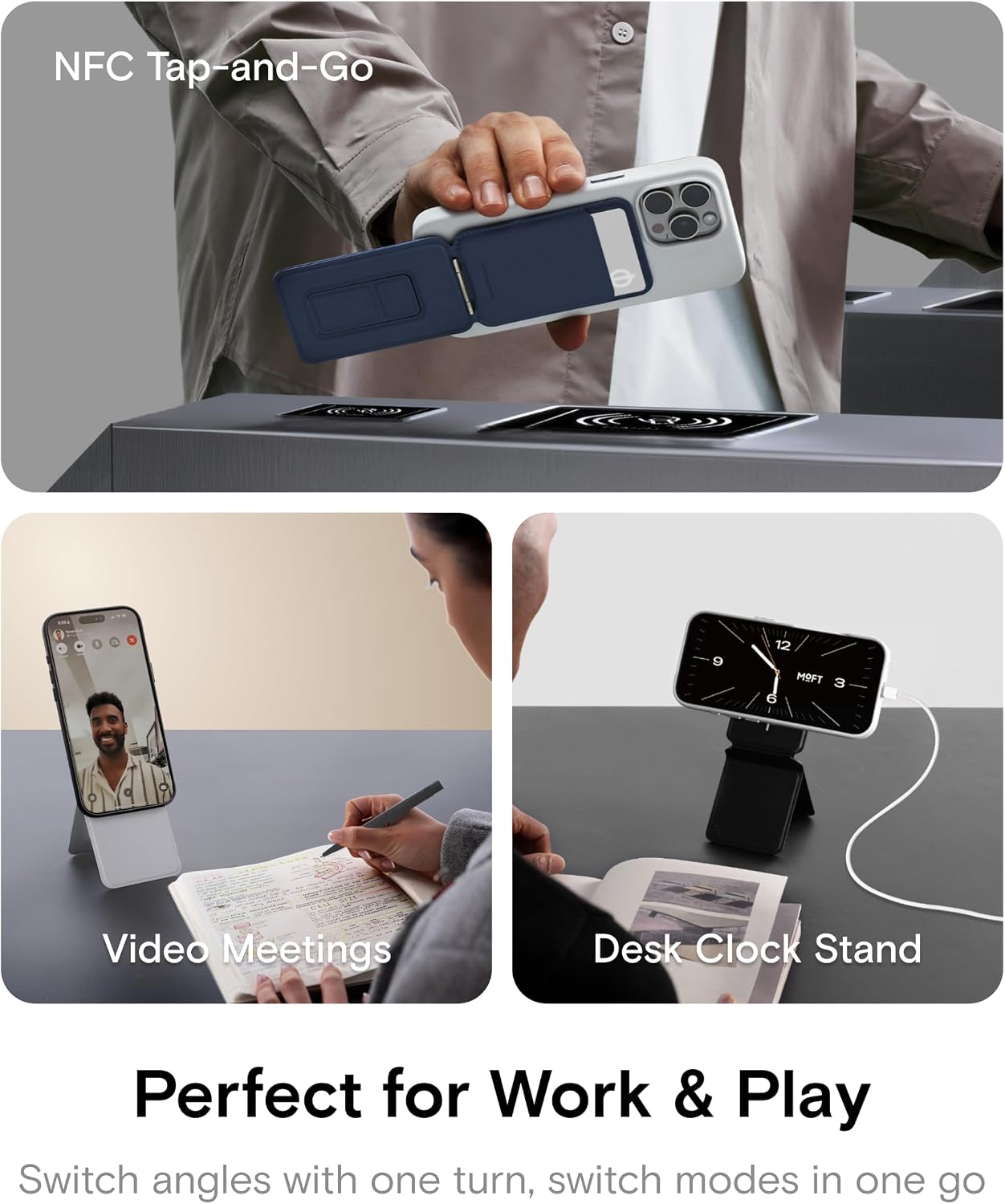 Detalle de MOFT Phone Tripod Wallet for iPhone with MOVAS Vegan Leather – Multifunctional 3-in-1