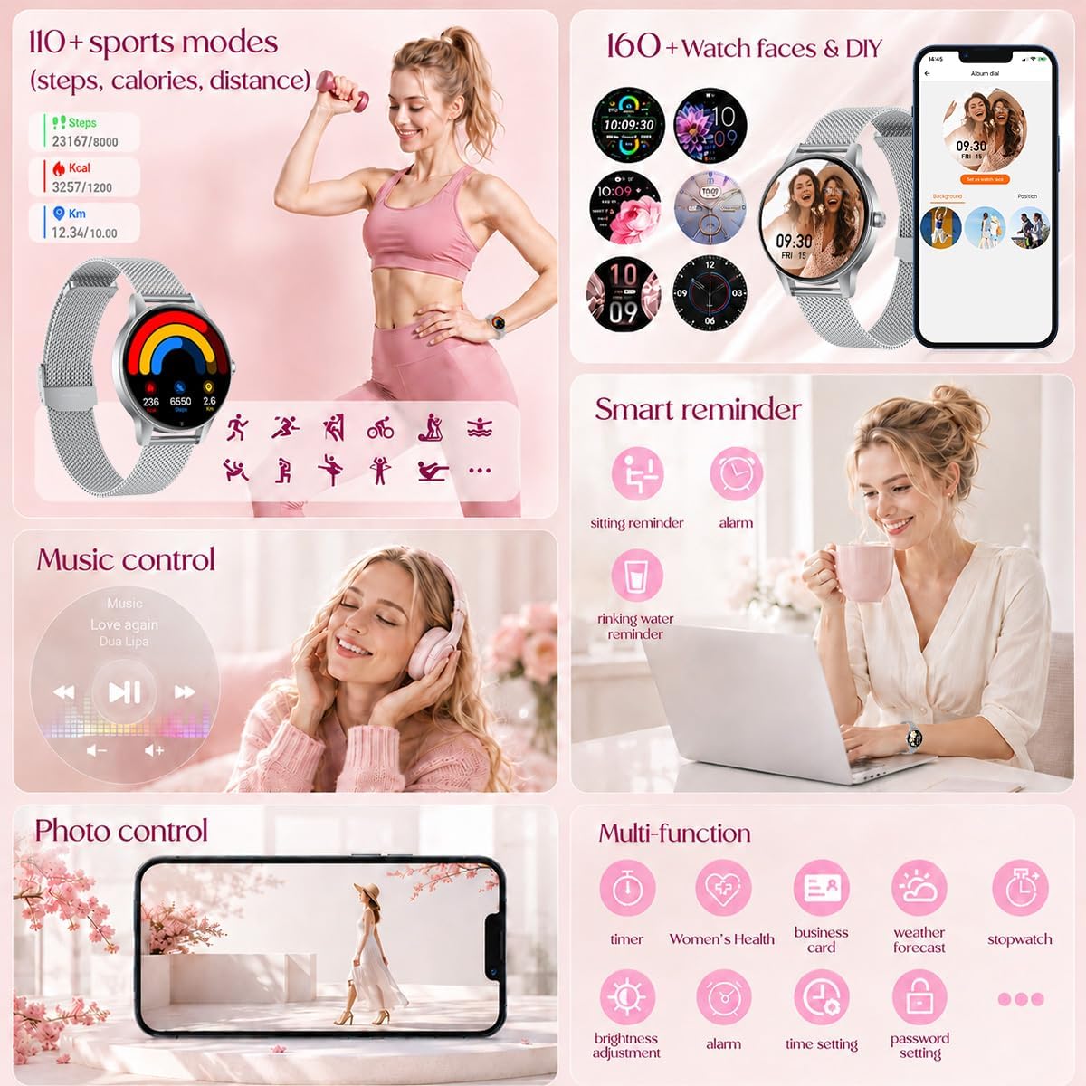 Detalle de Smart Watch Fitness Tracker Women: 1.27'' HD Screen, Calls, Health Monitoring & 114 Sports Modes