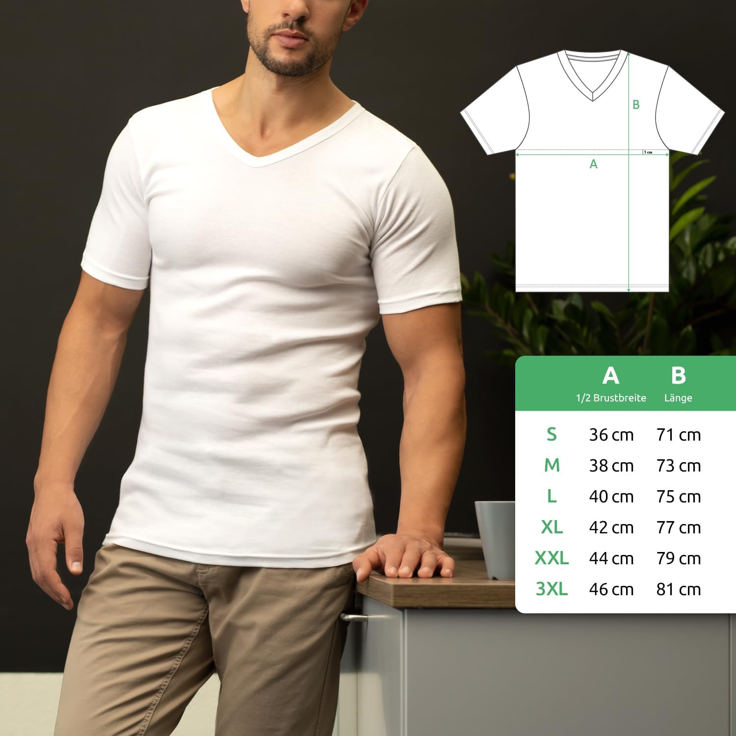 Thumbnail 6 de Celodoro Men's Business V-Neck T-Shirt, Fine-Rib Combed Cotton Undershirt