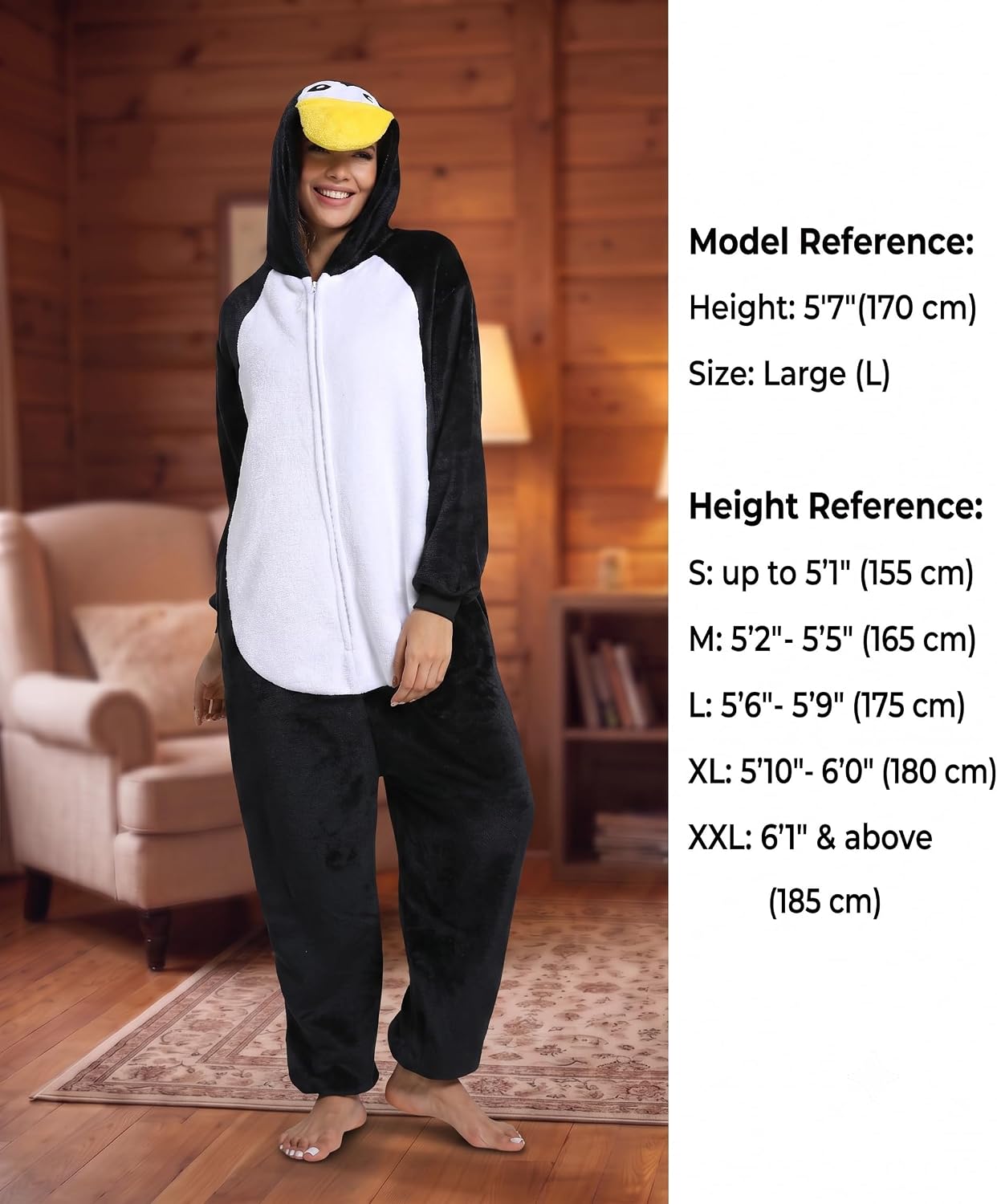 Detalle de Hundredmore Adult Animal Onesie Pajamas with Plush Hood, Zip Front & Pockets