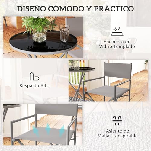 Thumbnail 4 de Outsunny Conjunto de Muebles de Jardín 3 Piezas con Sillas Plegables
