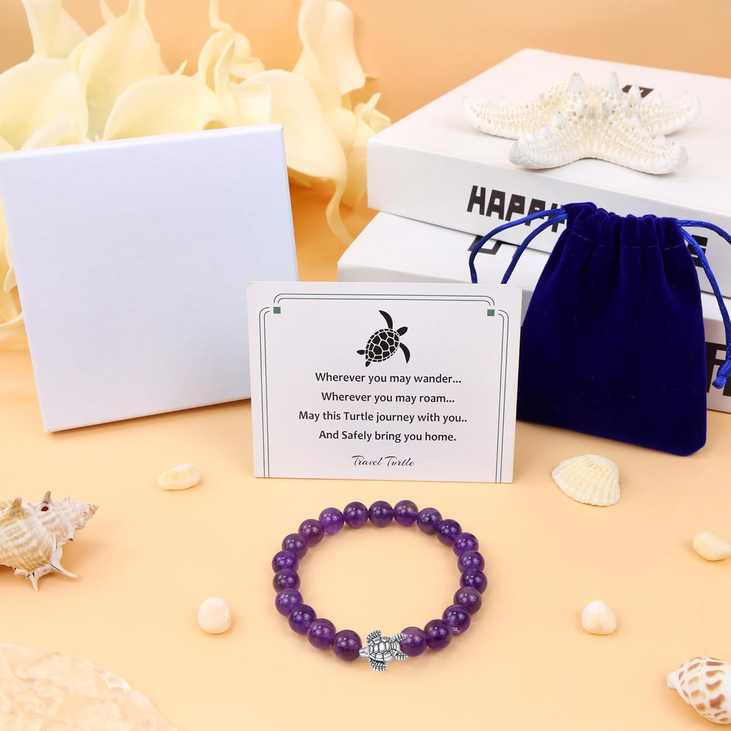 Thumbnail 1 de AWARDSEN 8 mm Animal Themed Crystal Bracelet for Women with Turtle Pendant – Amethyst Beads