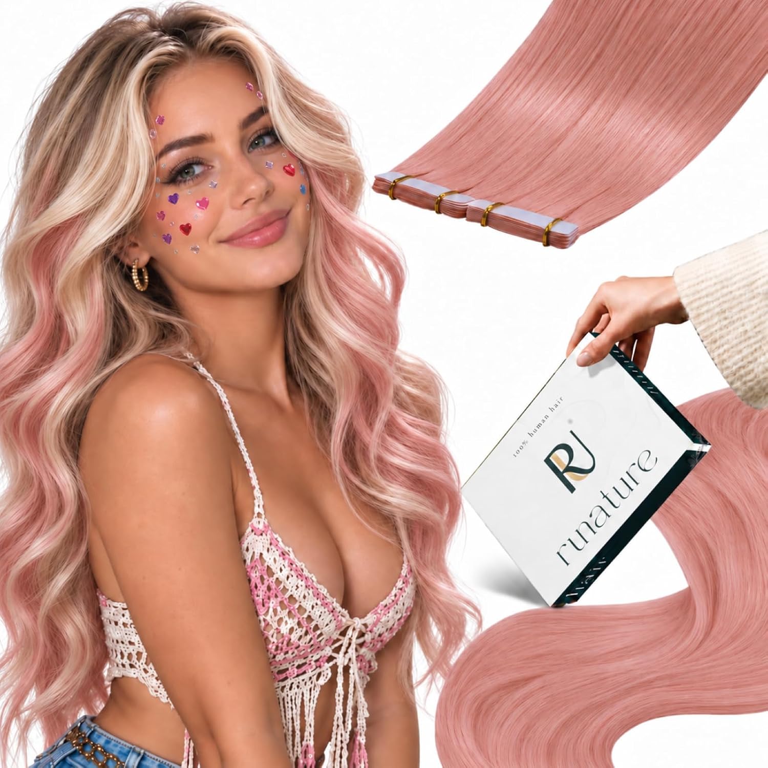 Detalle de RUNATURE Tape-In Hair Extensions, 14-Inch