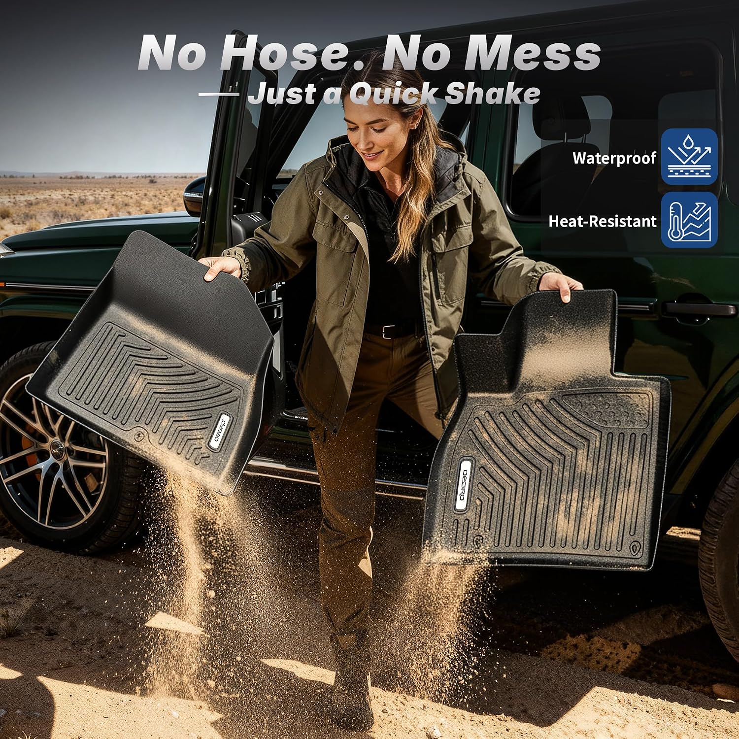 Thumbnail 6 de OEDRO All-Weather Floor Mats for 2019-2026 Chevy Silverado / 2020-2026 GMC Sierra Double Cab (No Rear Underseat Storage) - 2 Front + 1 Rear, TPE