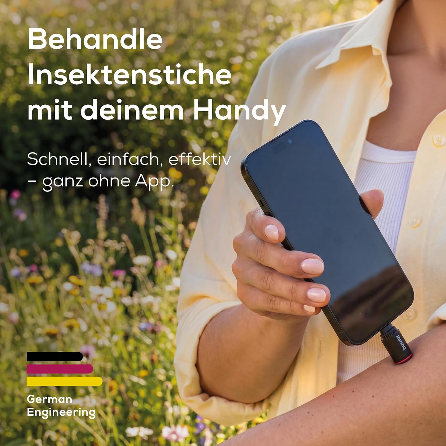 Detalle de Beurer BiteX Go Deep Black – Insektenstichheiler am Smartphone, USB‑C, Licht und zwei Programme