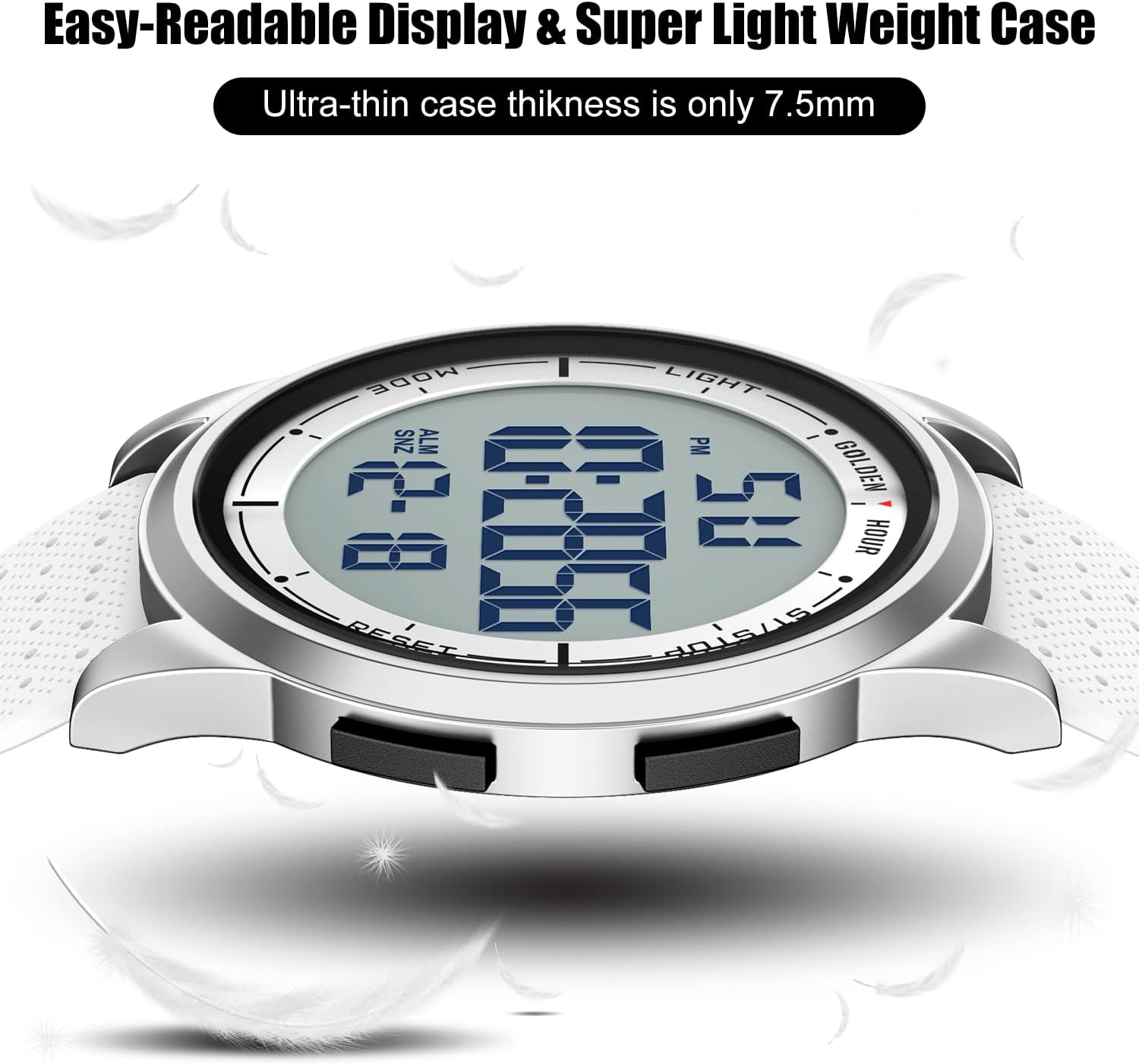 Detalle 2 de GOLDEN HOUR Ultradünne Minimalistische Sportuhr – wasserdicht, digitalesDisplay, 43 mm Stahlgehäuse