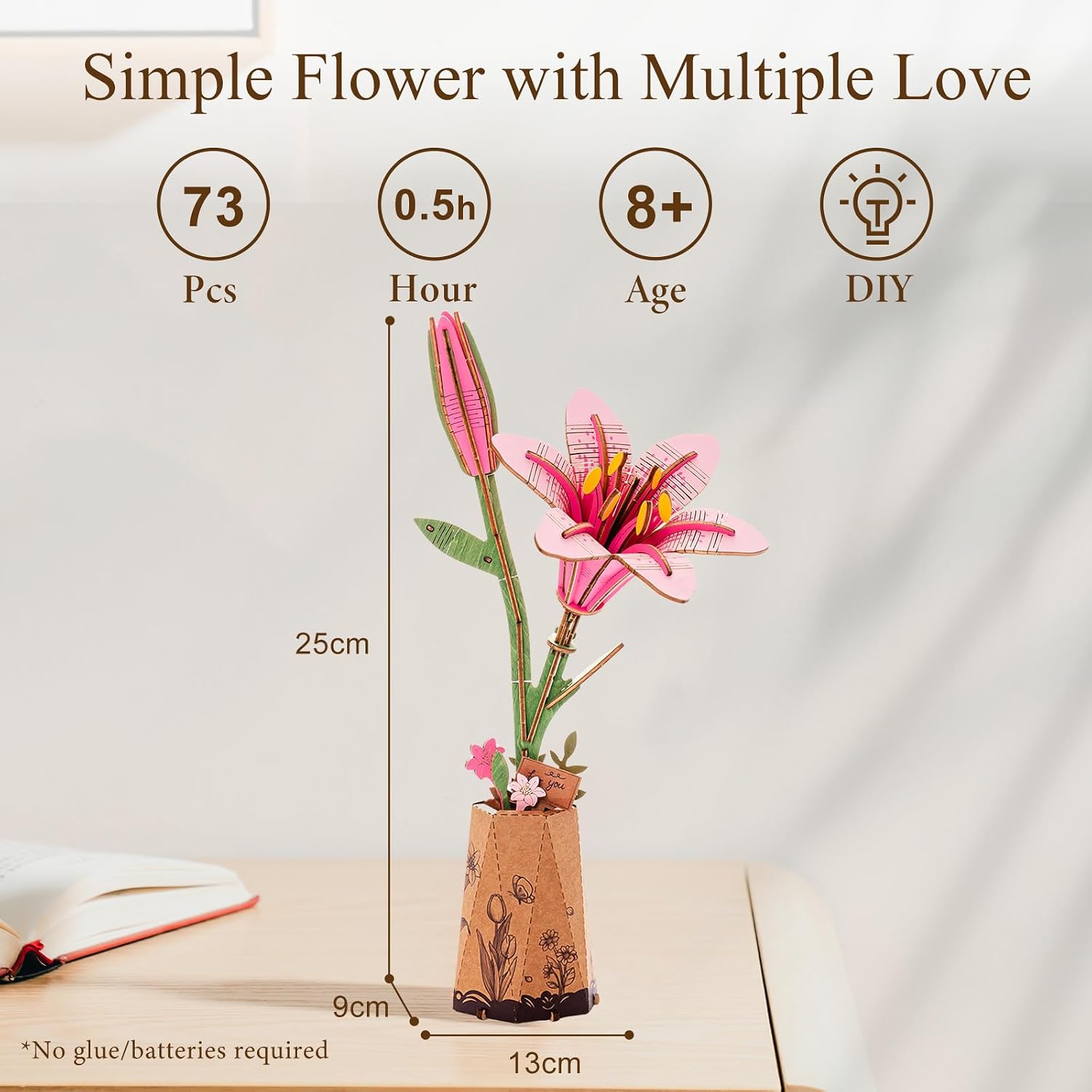 Thumbnail 6 de ROWOOD 3D Wooden Flower Puzzle DIY kit (artificial flower model to assemble) for home décor & Valentine gifting